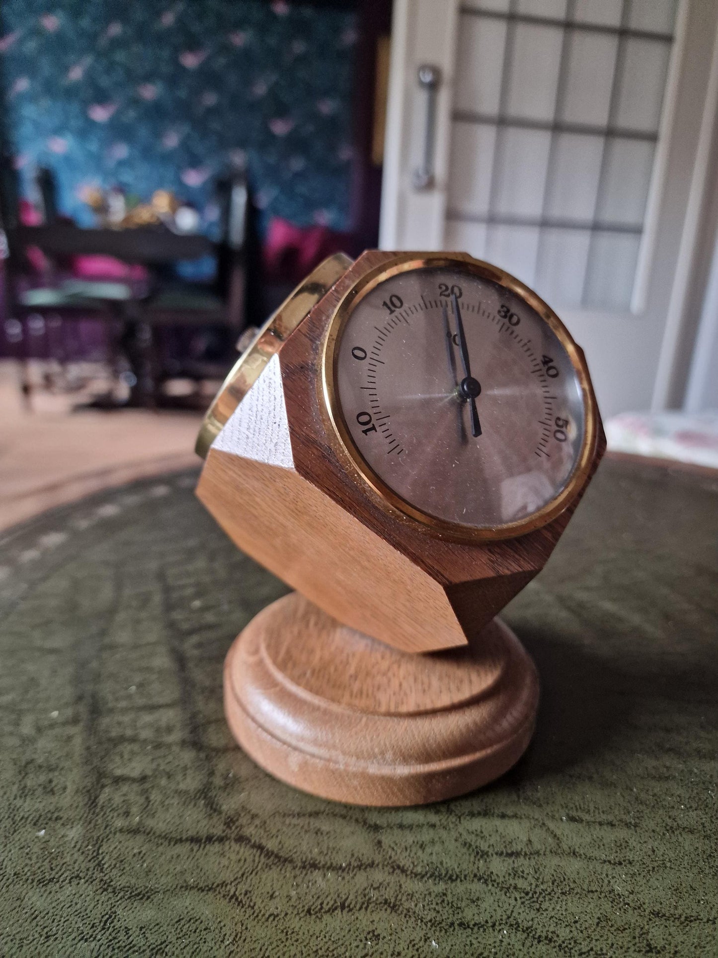 Vintage 60s Rotating Wood Barometer Thermometer – German Kubic Design