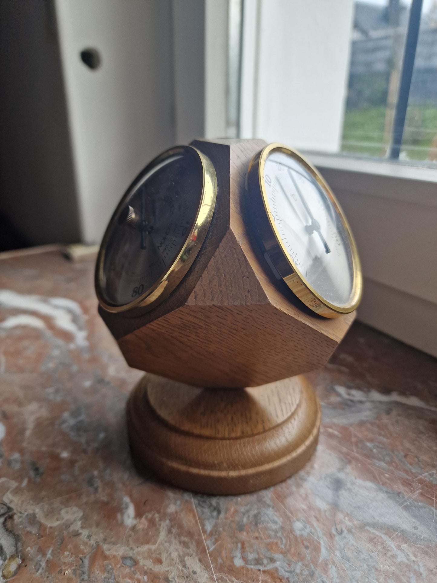 Vintage 60s Rotating Wood Barometer Thermometer – German Kubic Design