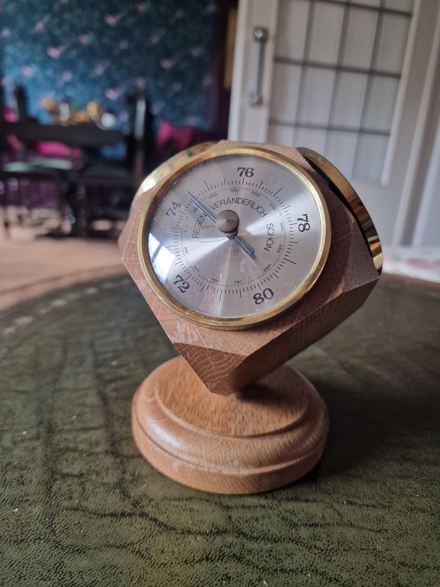 Vintage 60s Rotating Wood Barometer Thermometer – German Kubic Design