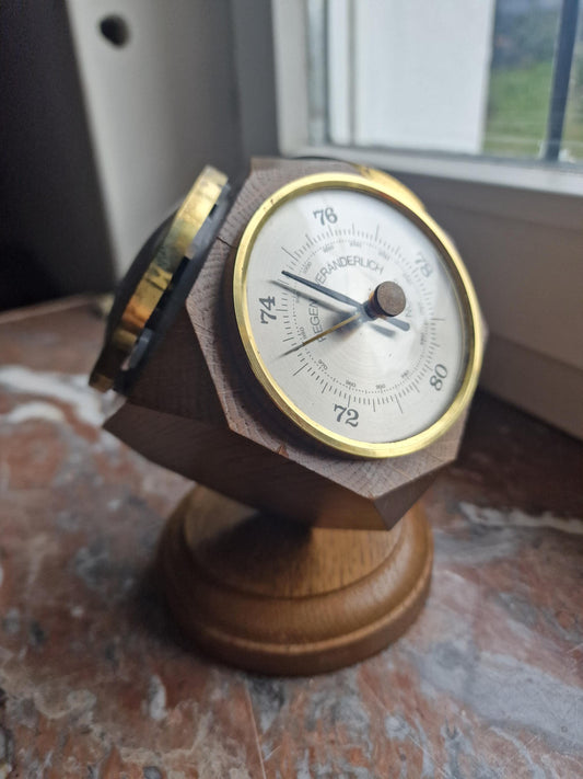 Vintage 60s Rotating Wood Barometer Thermometer – German Kubic Design