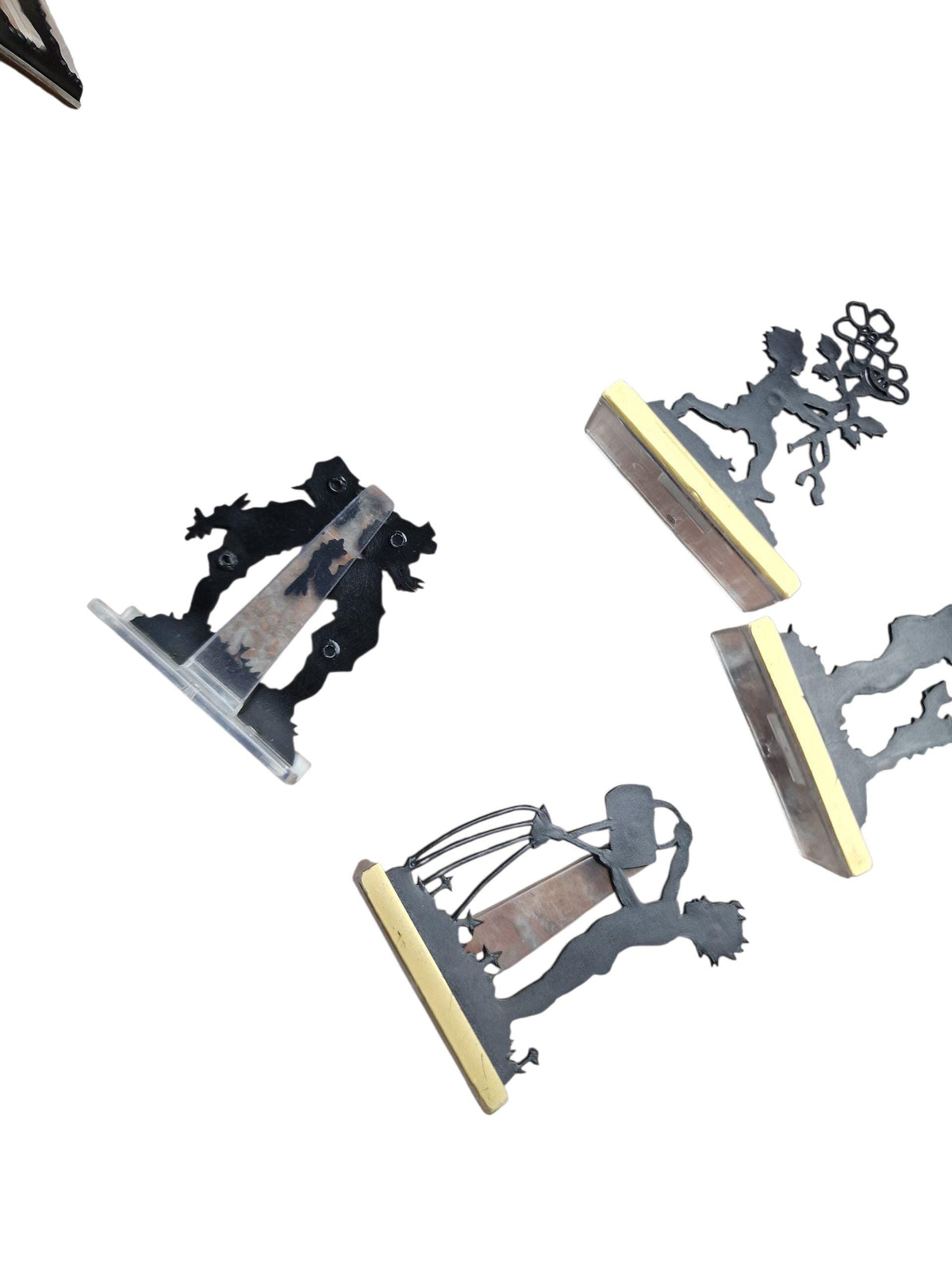 Vintage silhouette place card holders – romantic children figures set, cards included. Mcm