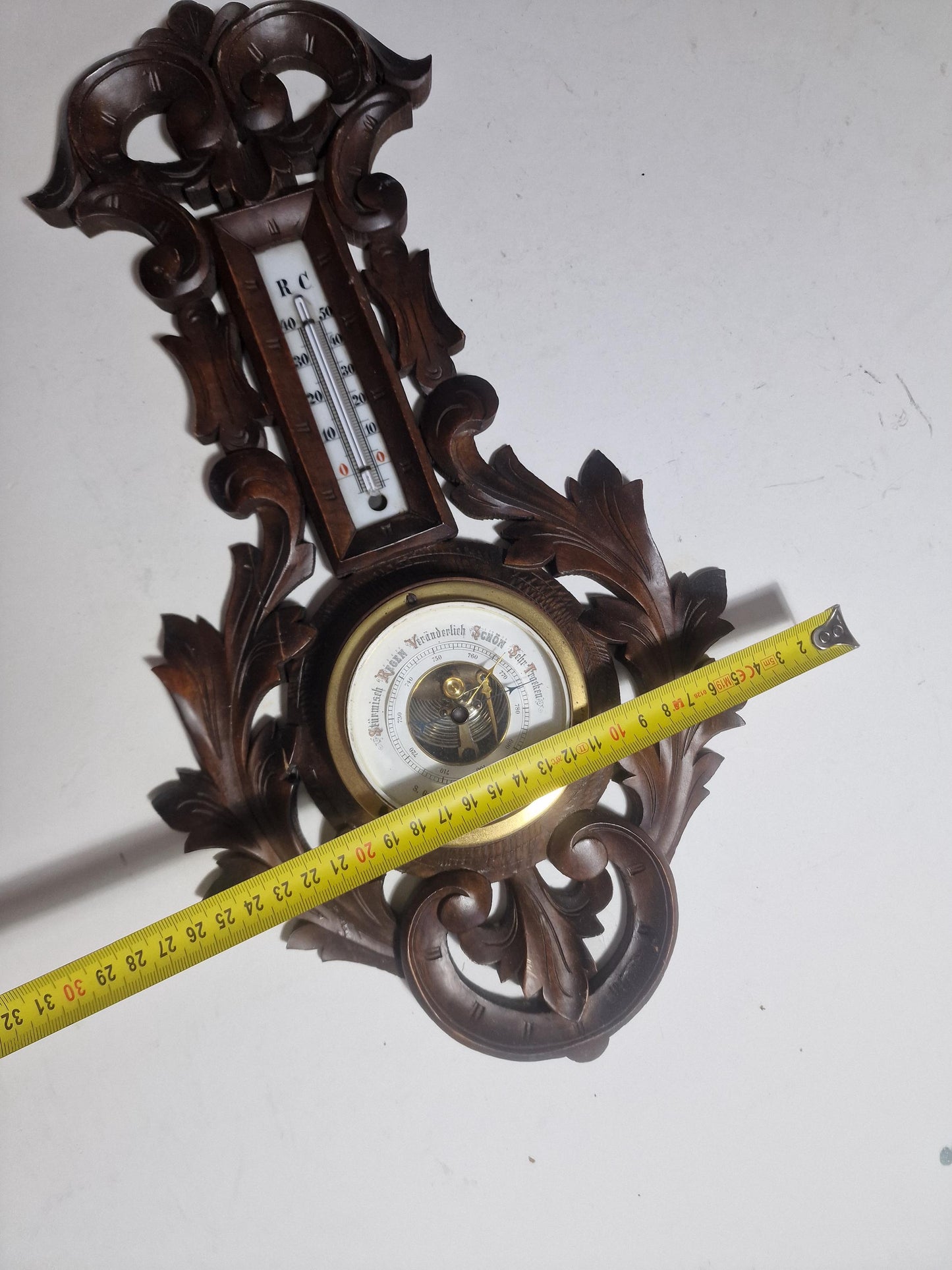 Antique Art Nouveau Barometer, Grunwald Frankfurt, hofleverancier, Carved holosterie weatherstation