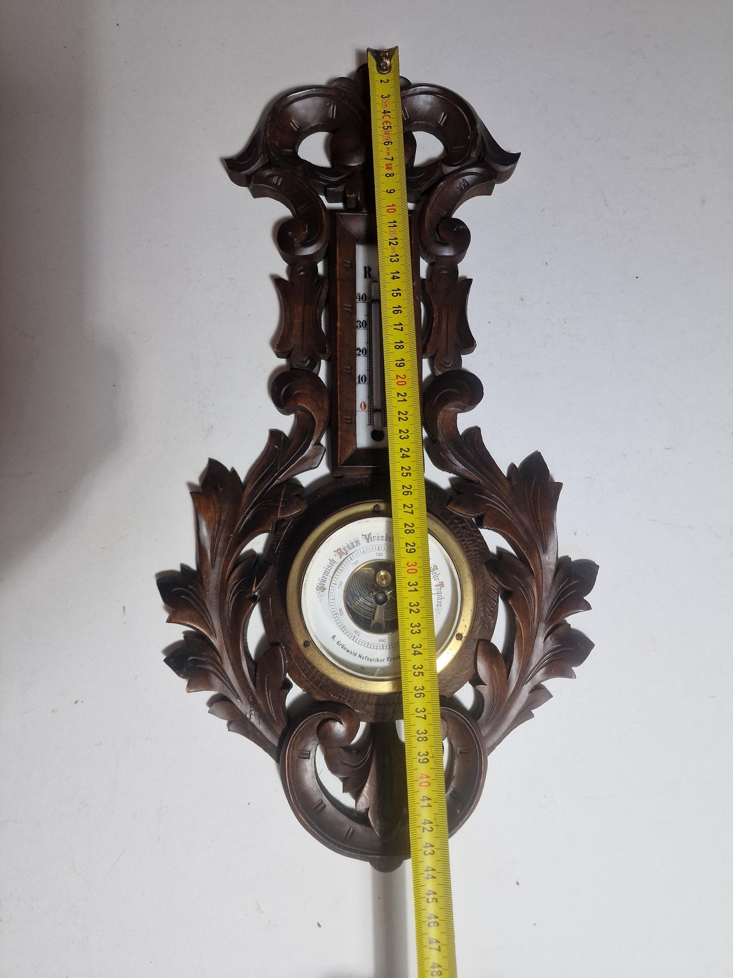 Antique Art Nouveau Barometer, Grunwald Frankfurt, hofleverancier, Carved holosterie weatherstation