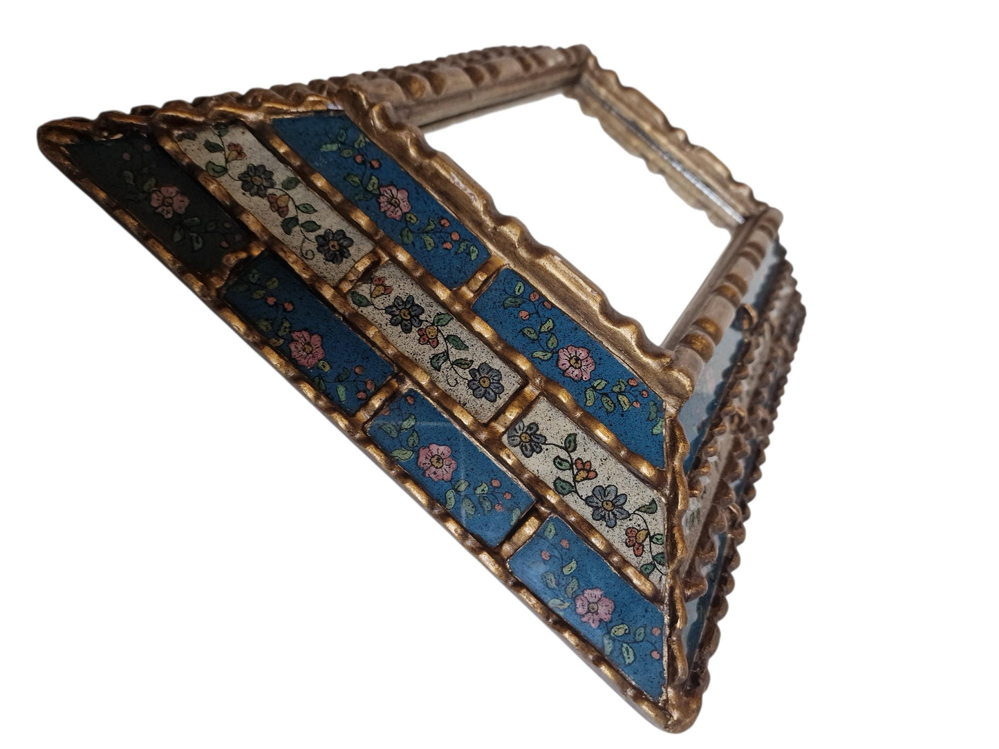 Vintage Italian Enamel Wall Mirror – Hand-Painted Floral, Cloisonné-Style