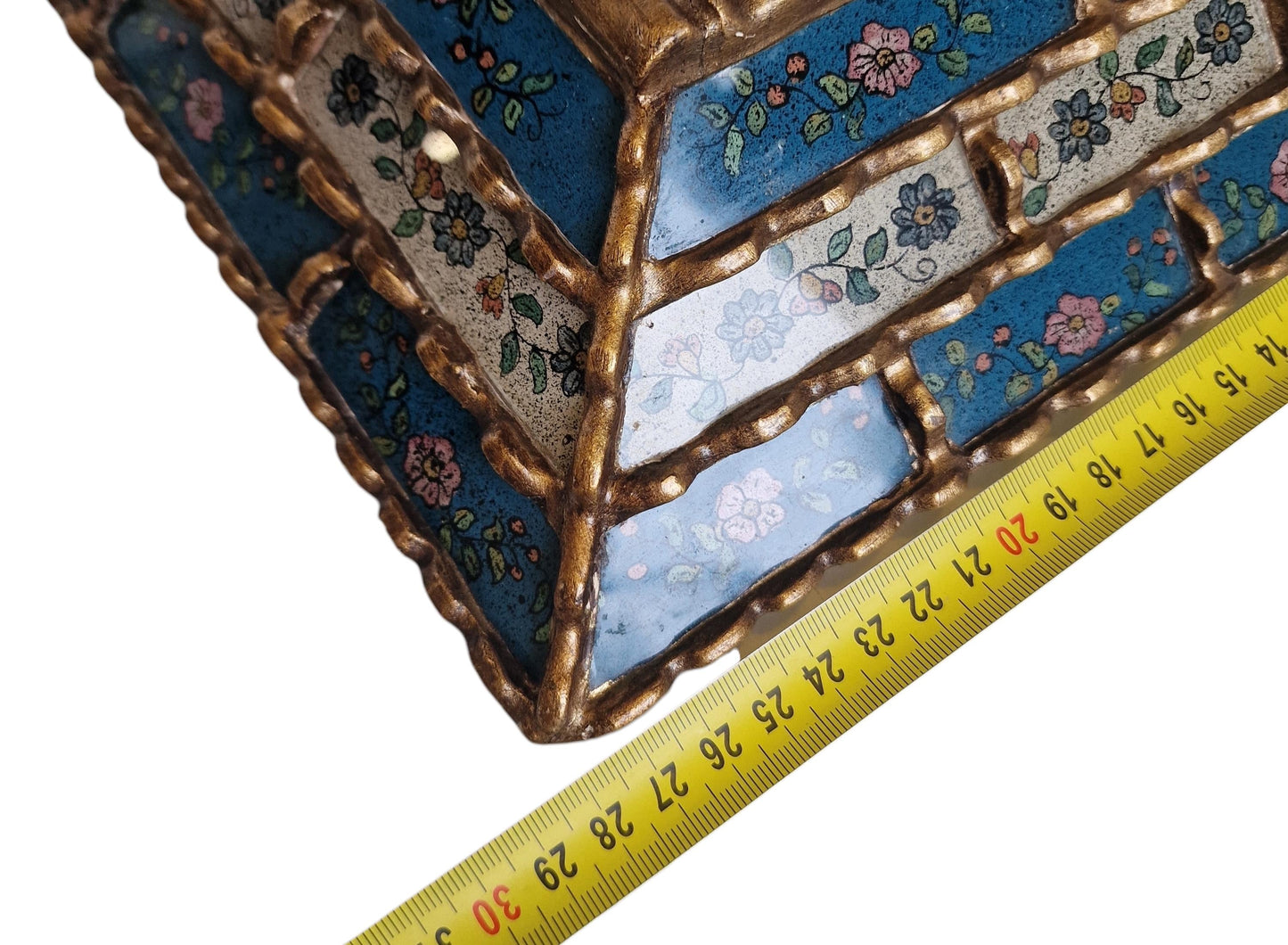 Vintage Italian Enamel Wall Mirror – Hand-Painted Floral, Cloisonné-Style