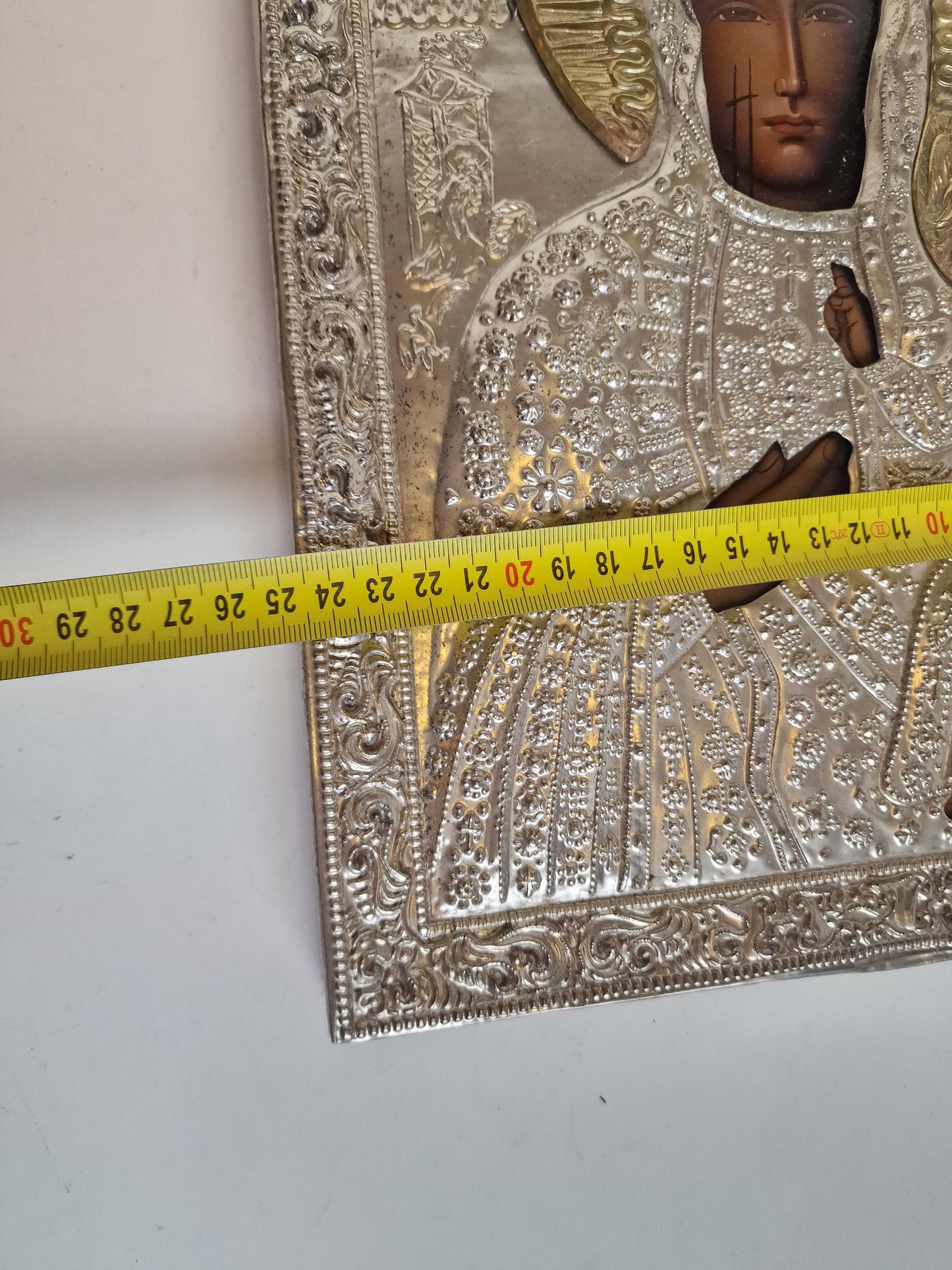 Vintage Our Lady of Czestochowa Icon – Embossed Metal Oklad, Polish Catholic Art