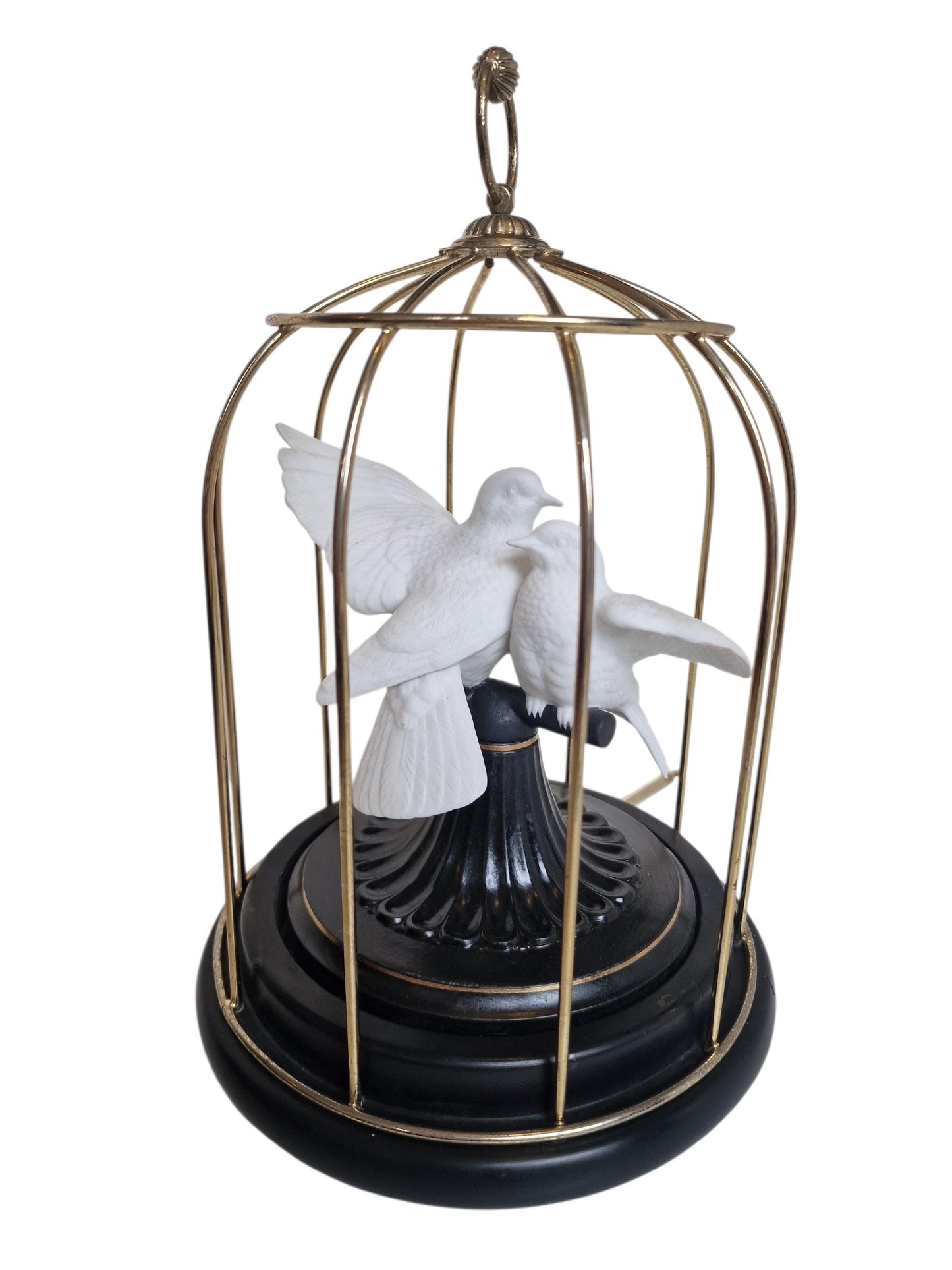Franklin Mint Birds of Love Music Box – Porcelain Doves, Brass Cage, 1987