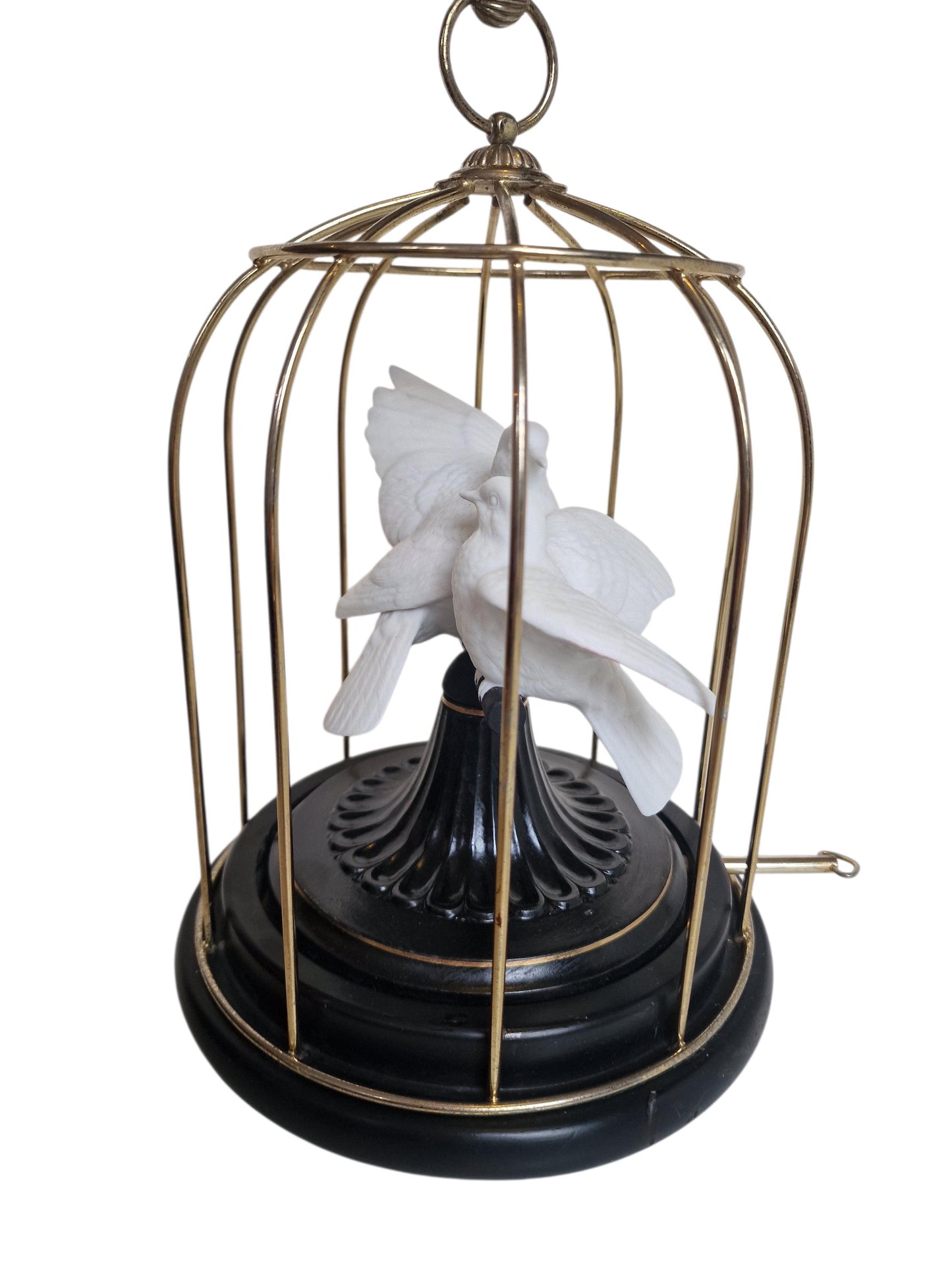 Franklin Mint Birds of Love Music Box – Porcelain Doves, Brass Cage, 1987