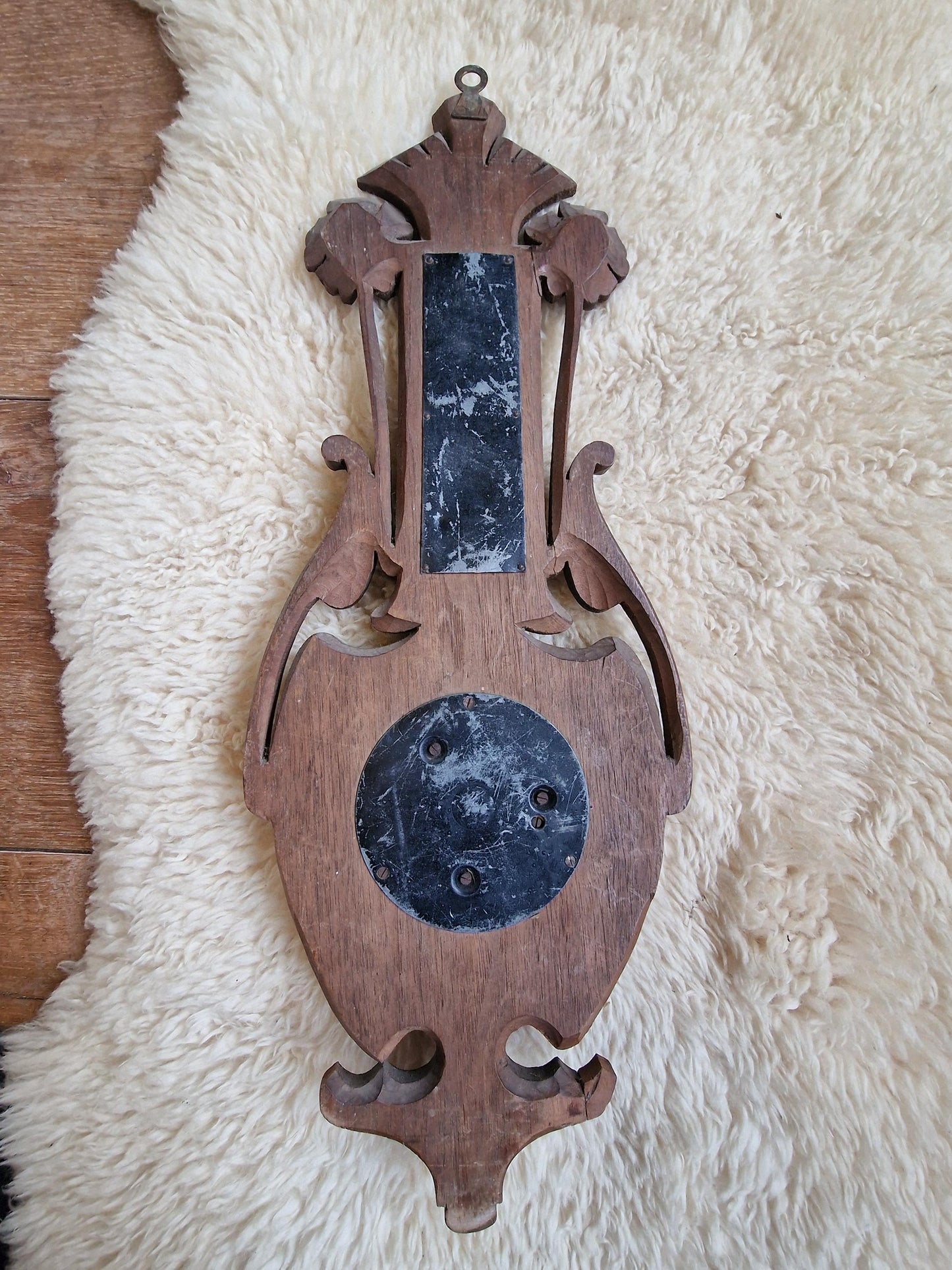 Antique Art Nouveau Holosteric Barometer, dutch Carved Oak Weather Station cottage