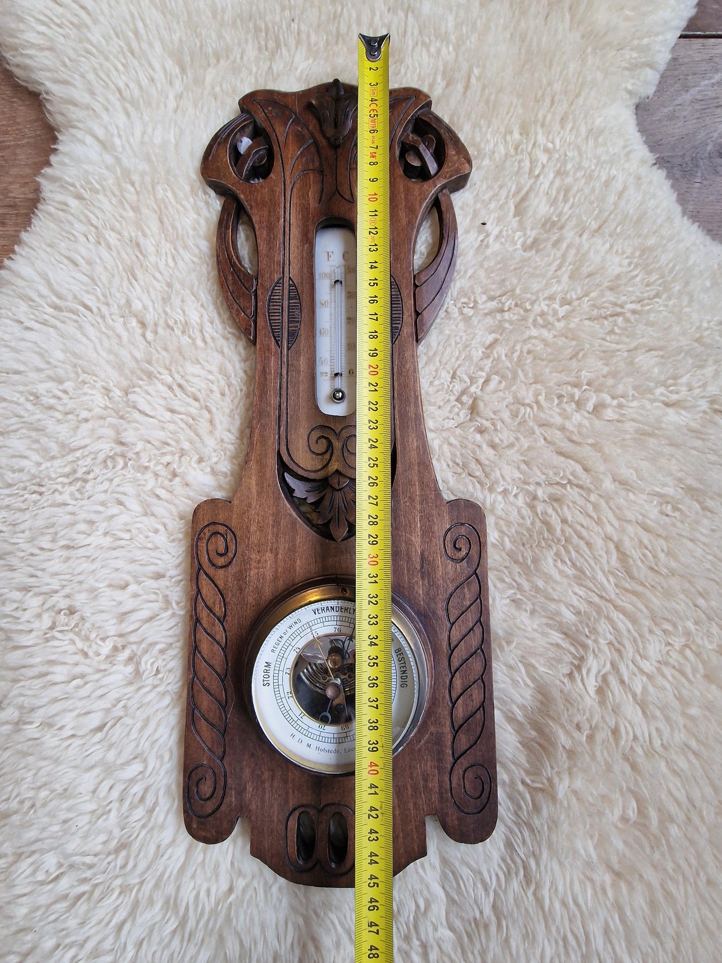 Antique Frysian Art Nouveau Holosteric Barometer, dutch Carved Oak Weather Station Hofstede Leeuwarden the netgerlands