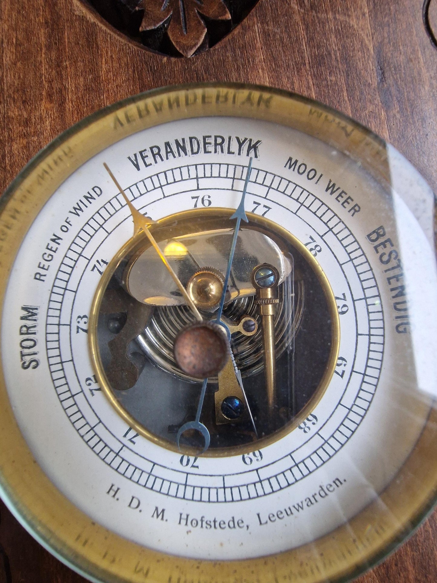 Antique Frysian Art Nouveau Holosteric Barometer, dutch Carved Oak Weather Station Hofstede Leeuwarden the netgerlands