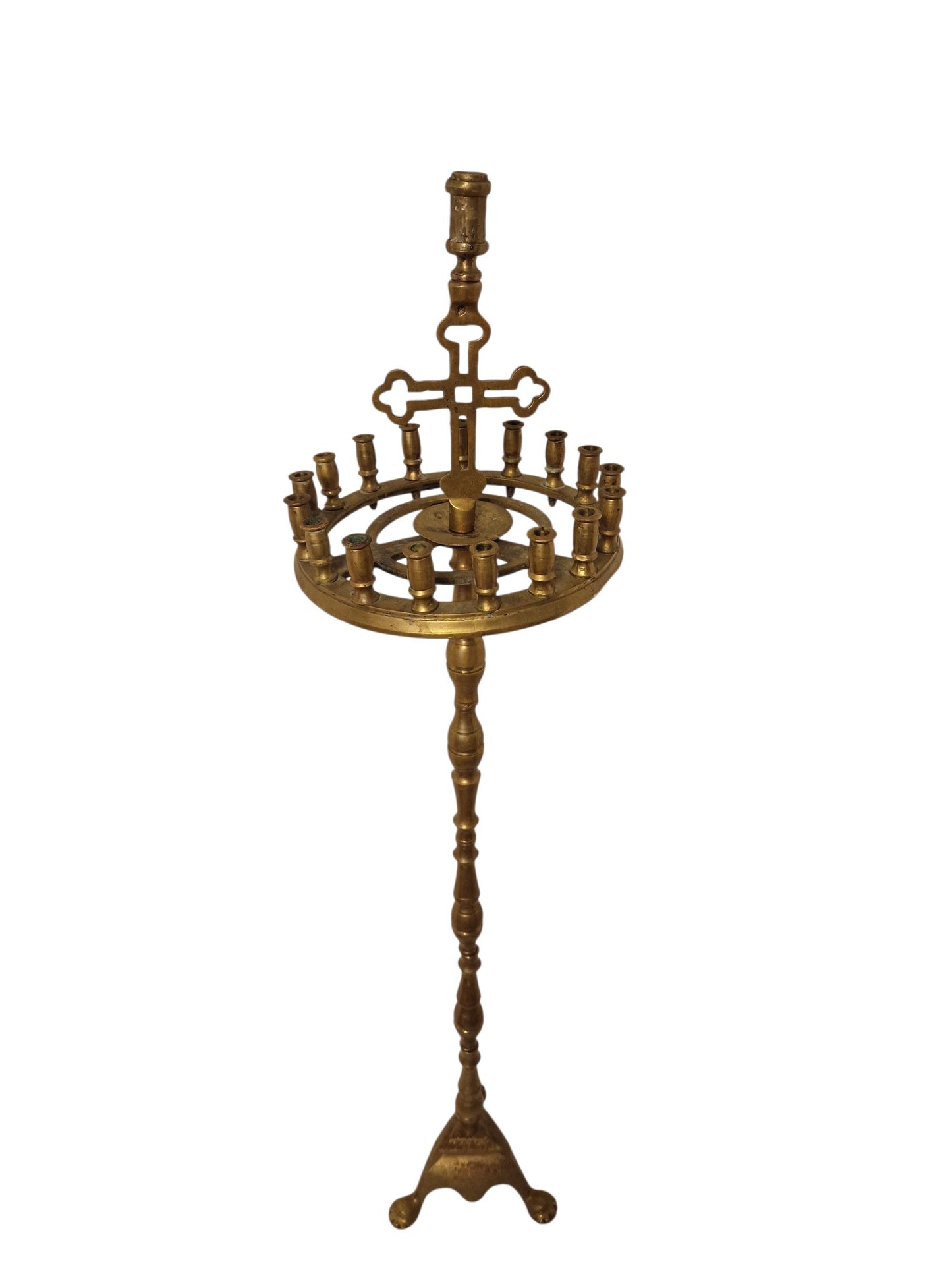 Antique Brass 18-Light Church Candle Stand – Catholic Sanctuary Decor, 43"