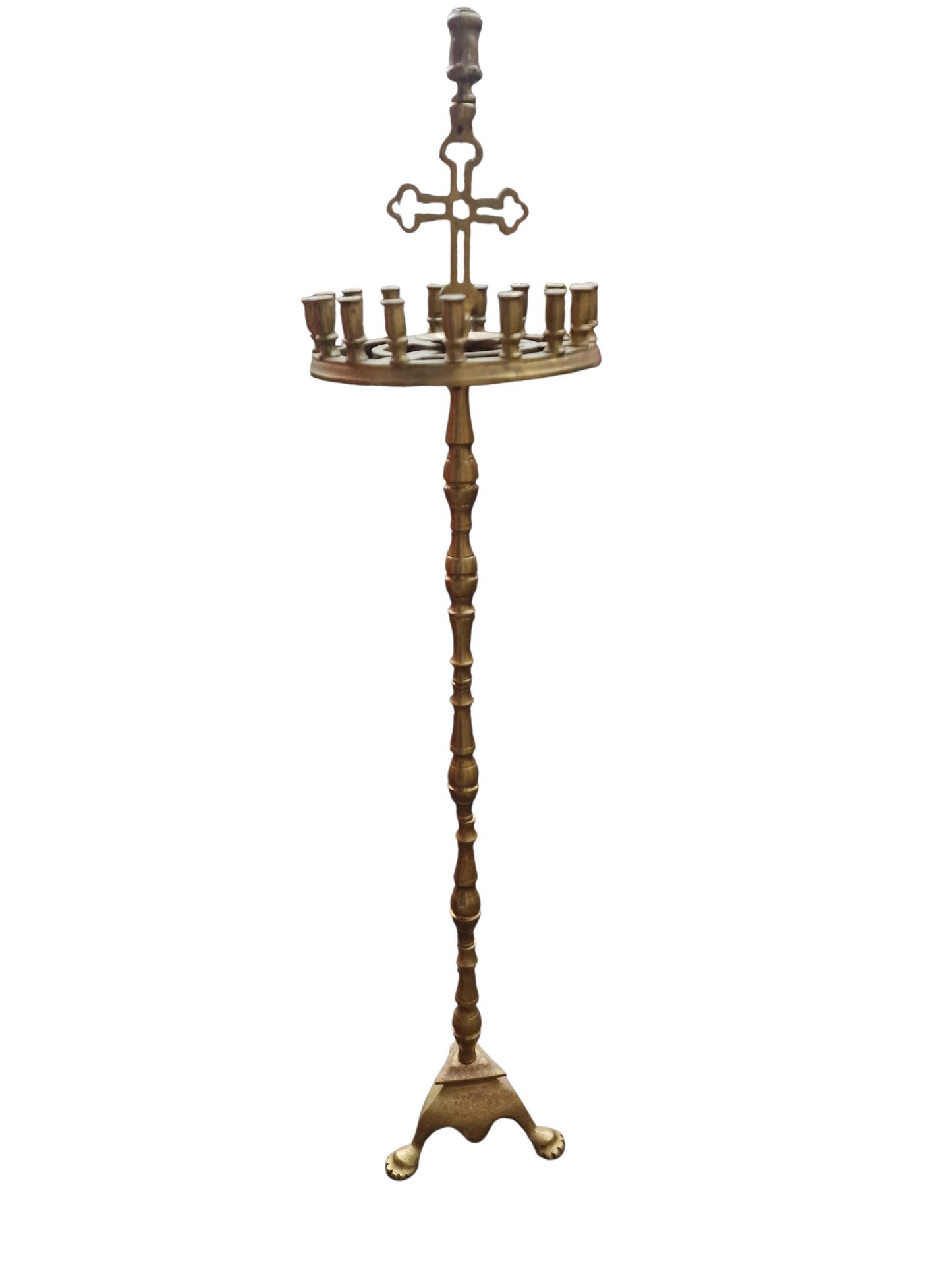 Antique Brass 18-Light Church Candle Stand – Catholic Sanctuary Decor, 43"