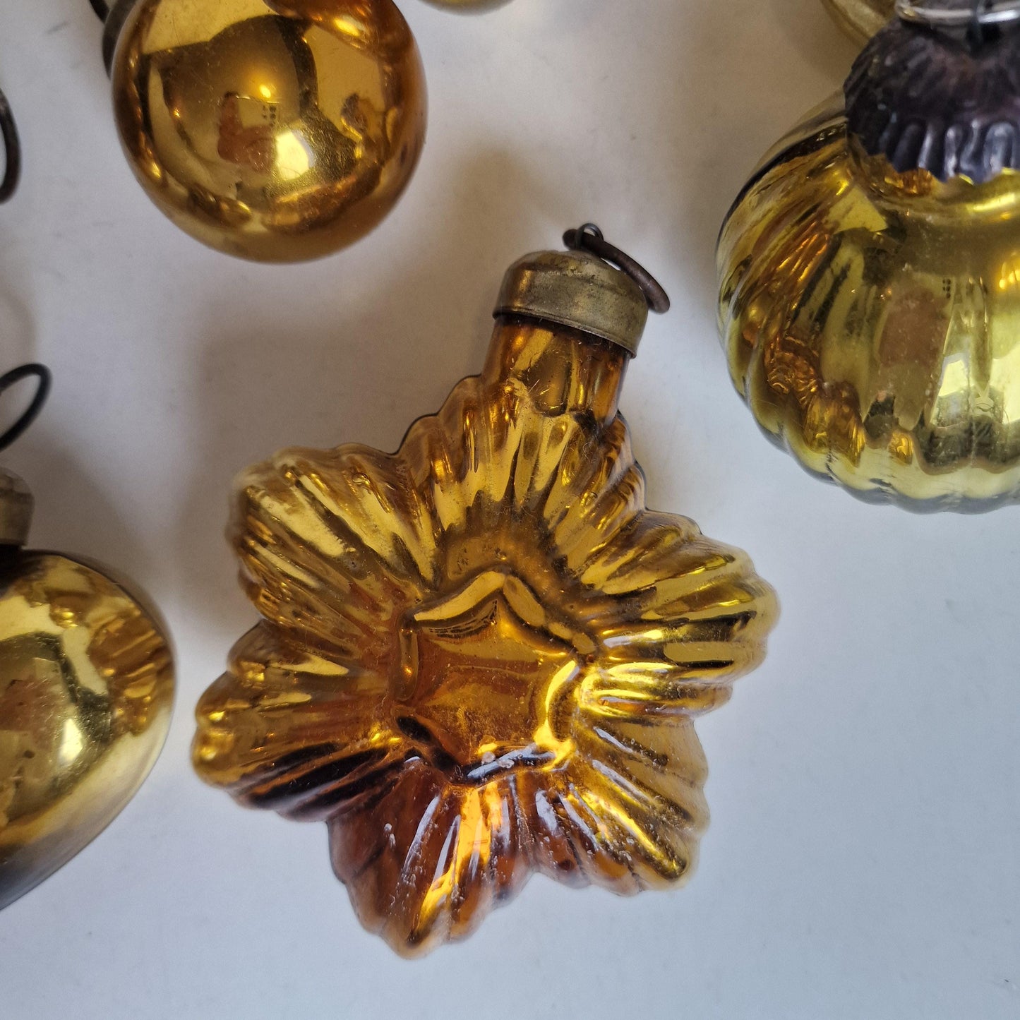 Antique Glass Christmas Baubles, Set of 9 Heavy Ornaments