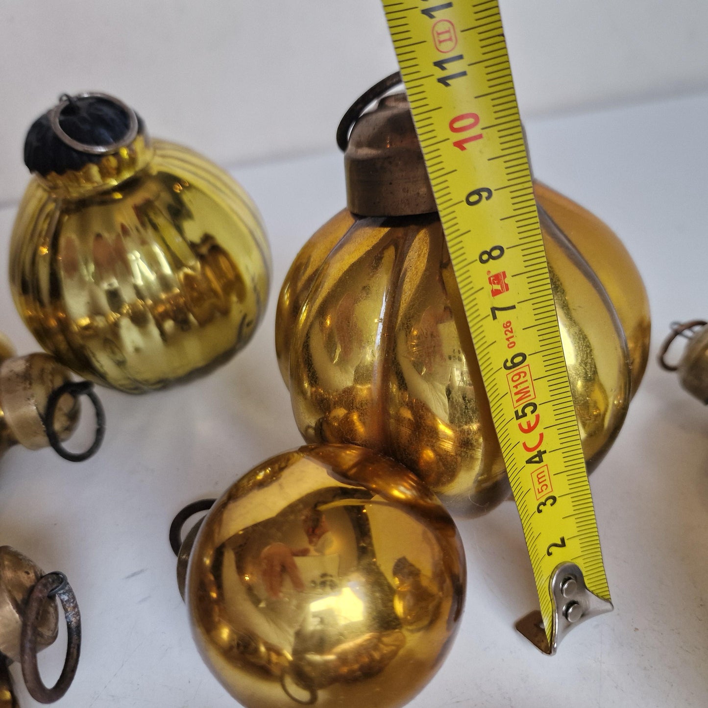 Antique Glass Christmas Baubles, Set of 9 Heavy Ornaments