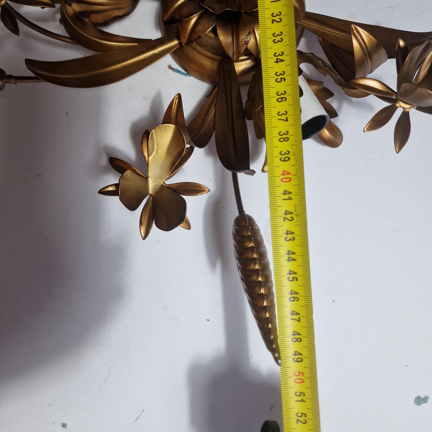 Gold Gilt Corn Lustre Ceiling Chandelier, Hans Kögl, 1960s Hollywood Regency