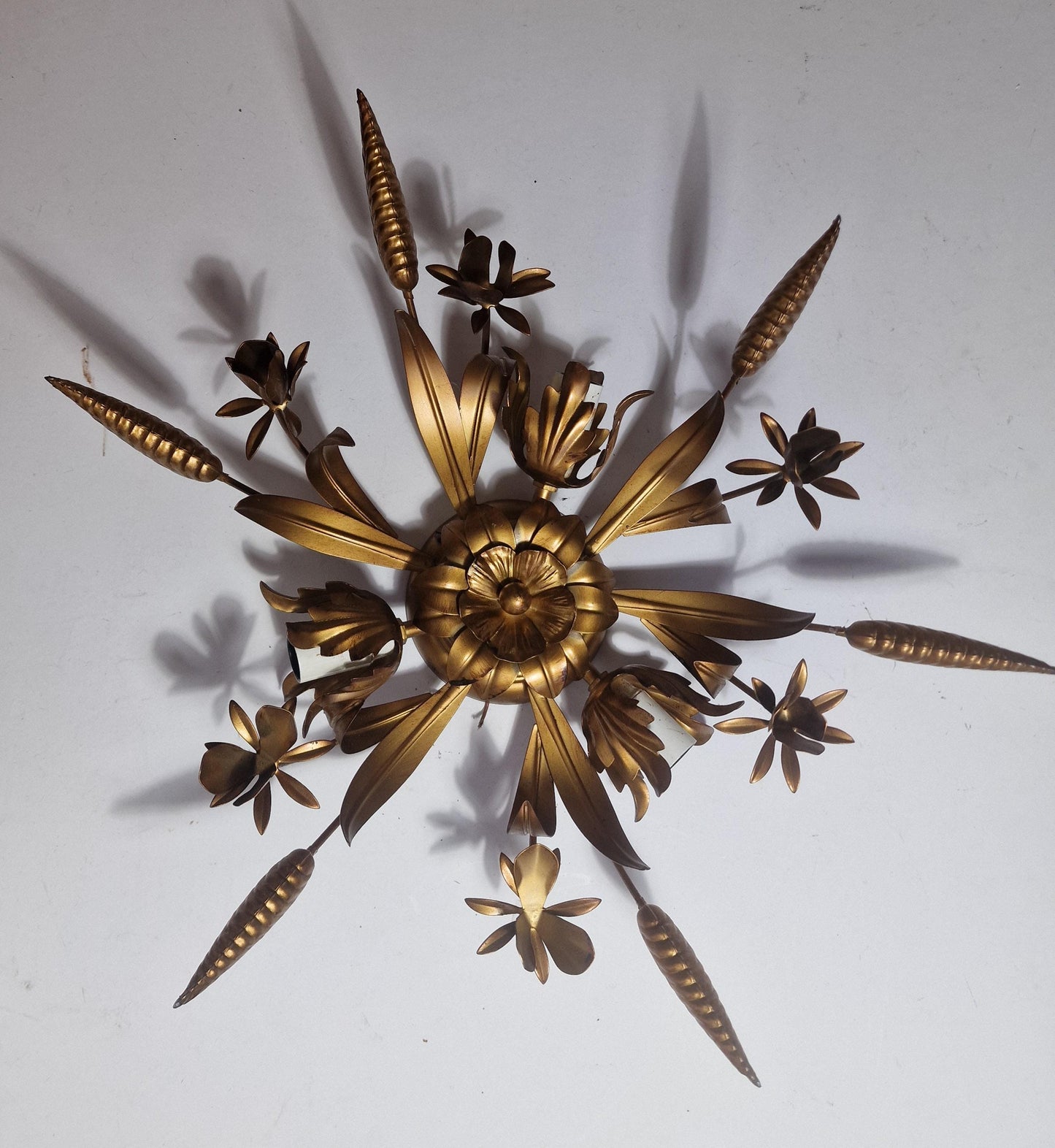 Gold Gilt Corn Lustre Ceiling Chandelier, Hans Kögl, 1960s Hollywood Regency