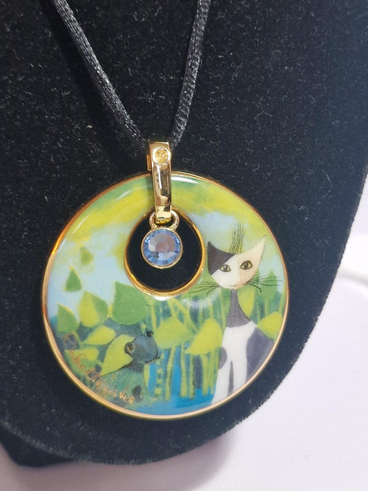 Goebel Rosina Wachtmeister Cat Porcelain Pendant Necklace, Boxed
