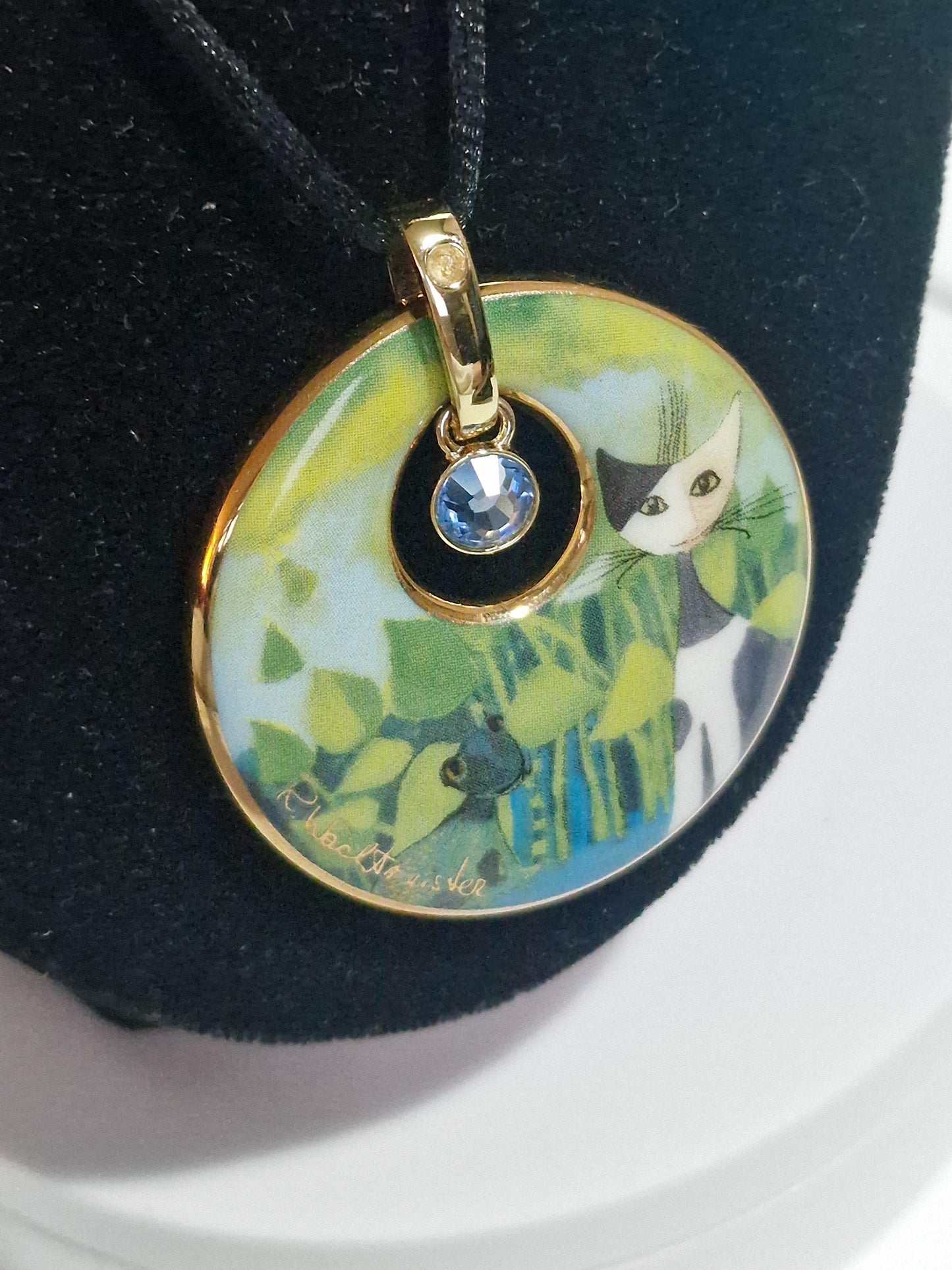 Goebel Rosina Wachtmeister Cat Porcelain Pendant Necklace, Boxed