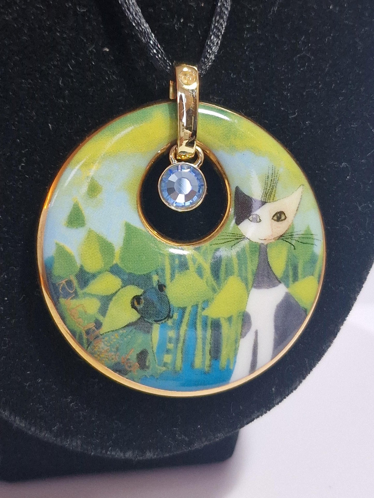 Goebel Rosina Wachtmeister Cat Porcelain Pendant Necklace, Boxed