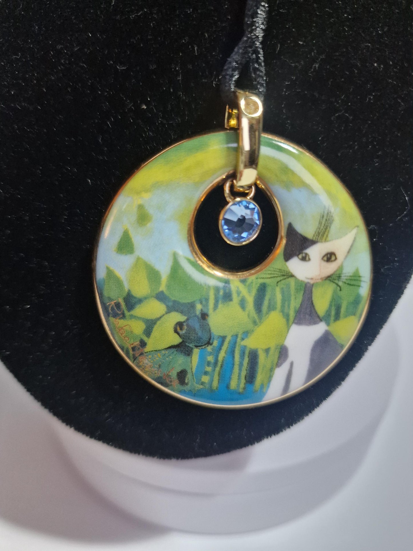 Goebel Rosina Wachtmeister Cat Porcelain Pendant Necklace, Boxed
