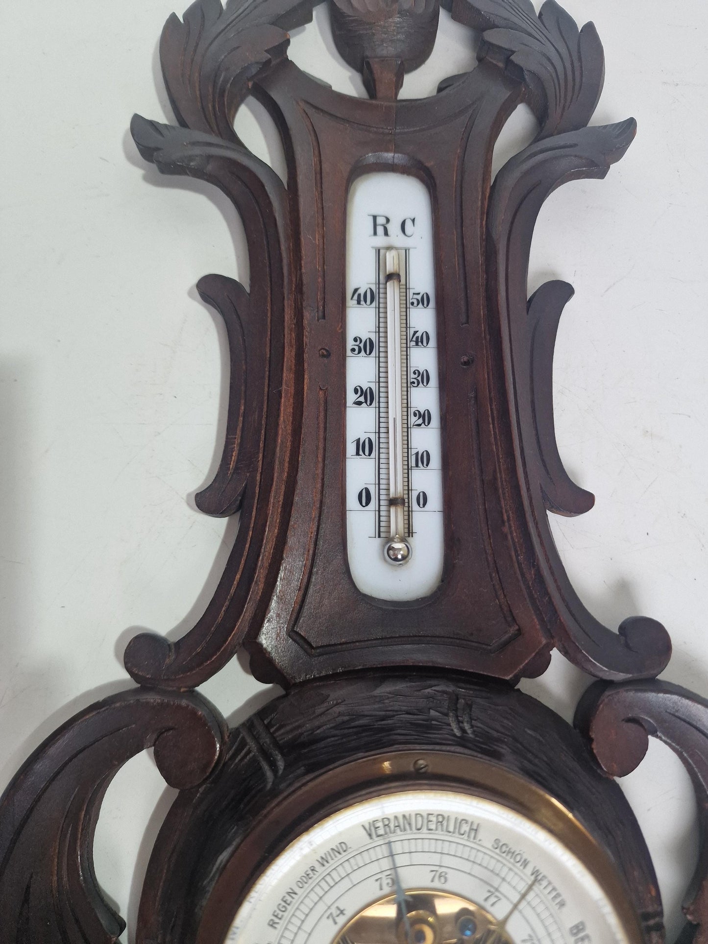 Antique Art Nouveau Barometer, Germany, Carved holosterie weatherstation