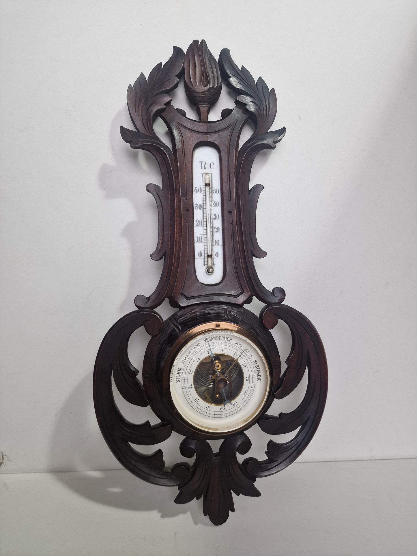 Antique Art Nouveau Barometer, Germany, Carved holosterie weatherstation