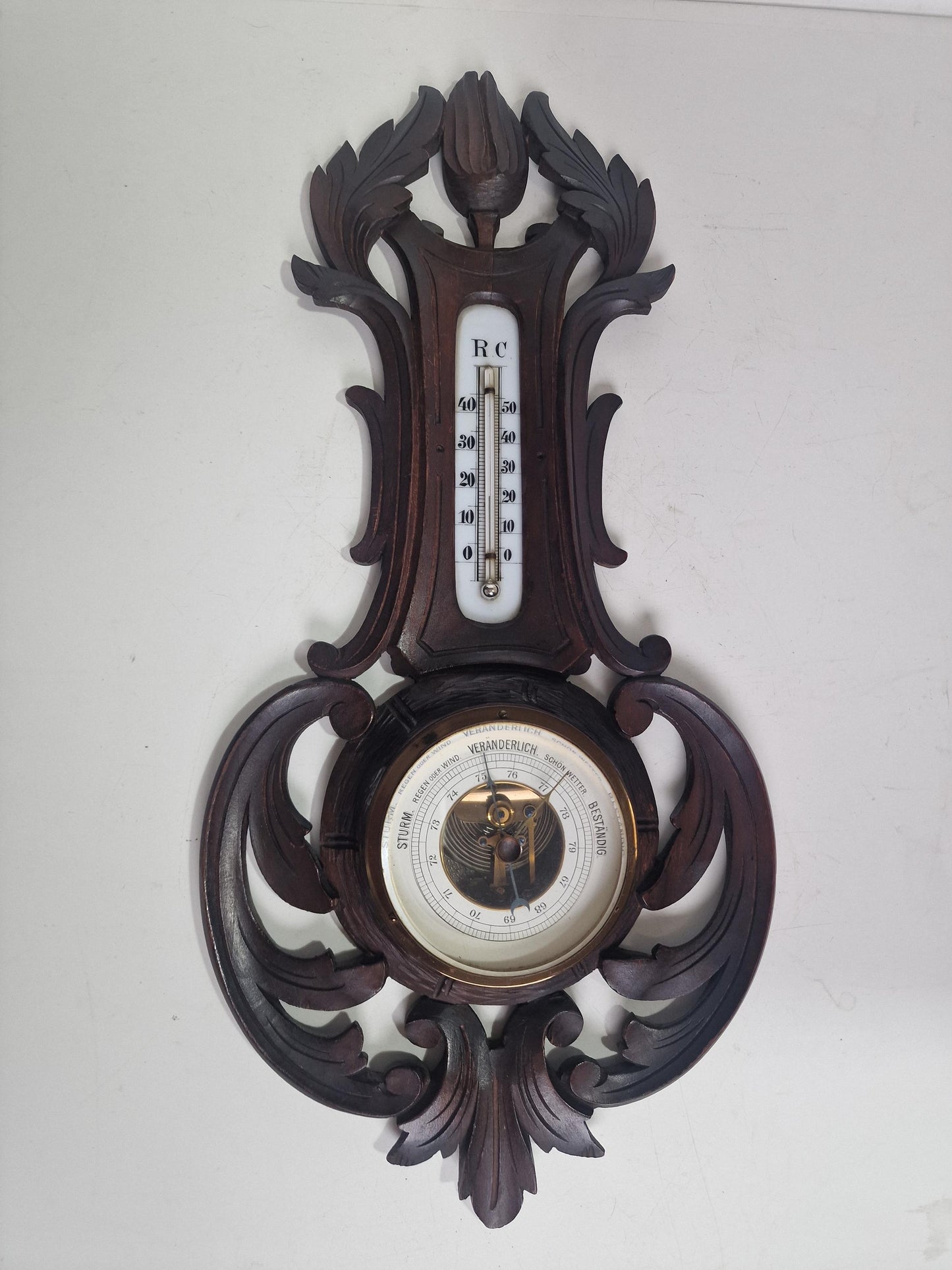 Antique Art Nouveau Barometer, Germany, Carved holosterie weatherstation