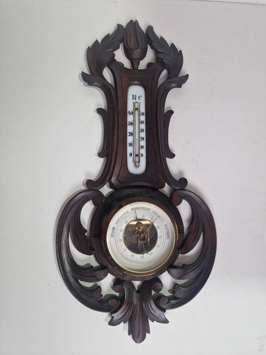 Antique Art Nouveau Barometer, Germany, Carved holosterie weatherstation
