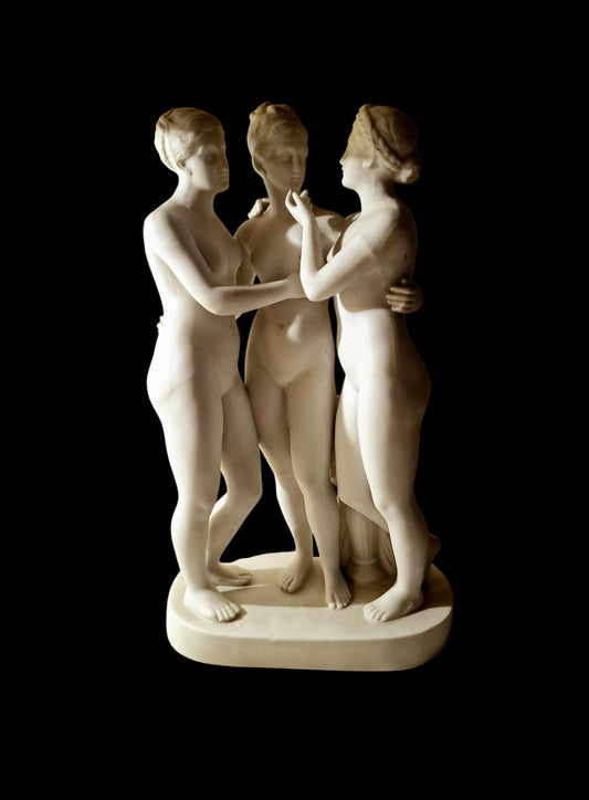 The Three Graces Porcelain Sculpture, Hertwig & Co, Neoclassical Revival