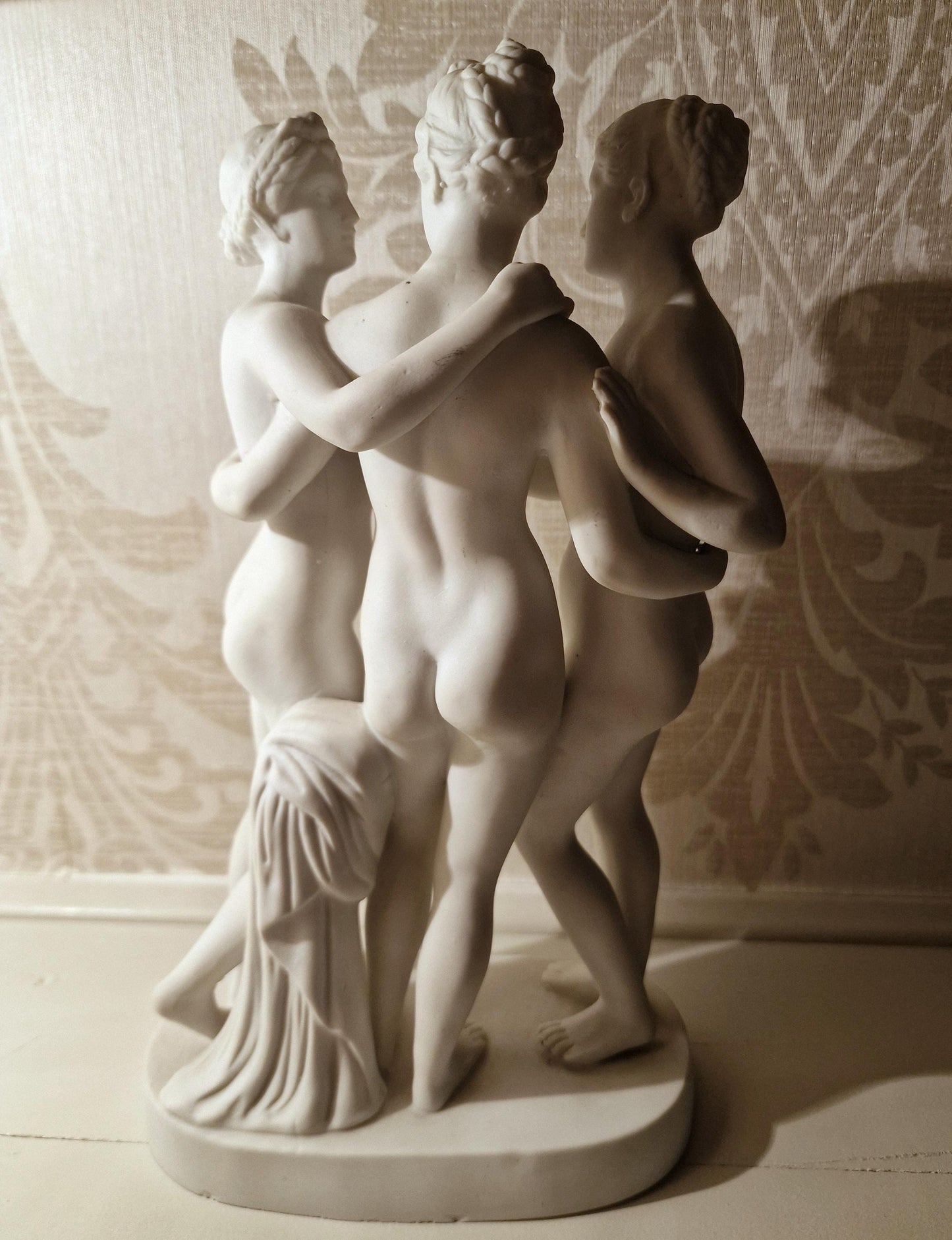 The Three Graces Porcelain Sculpture, Hertwig & Co, Neoclassical Revival