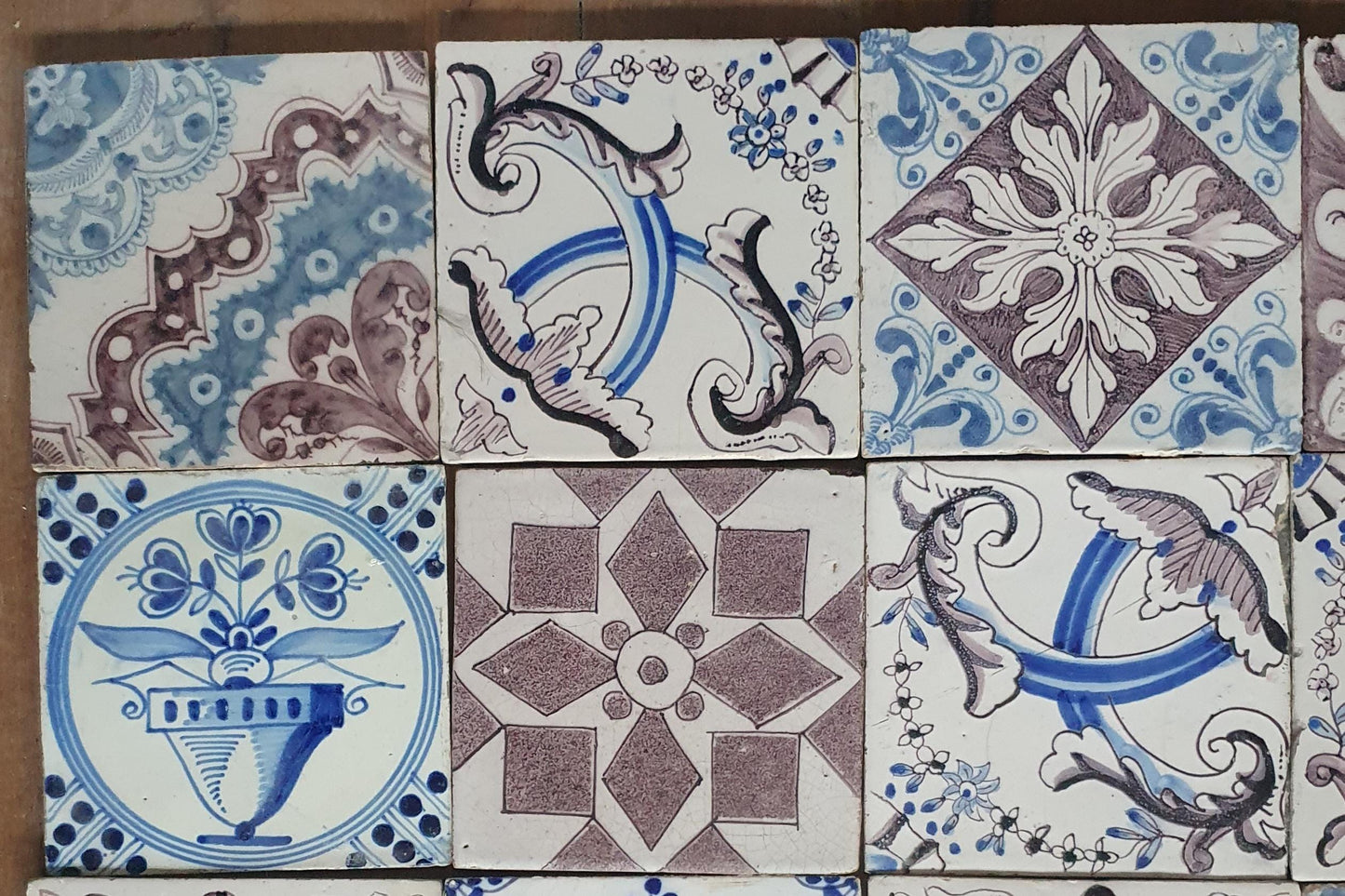 20 Piece Antique Delft Tiles, 19th Century Manganese , blue Dutch Tilefield (13x13cm)
