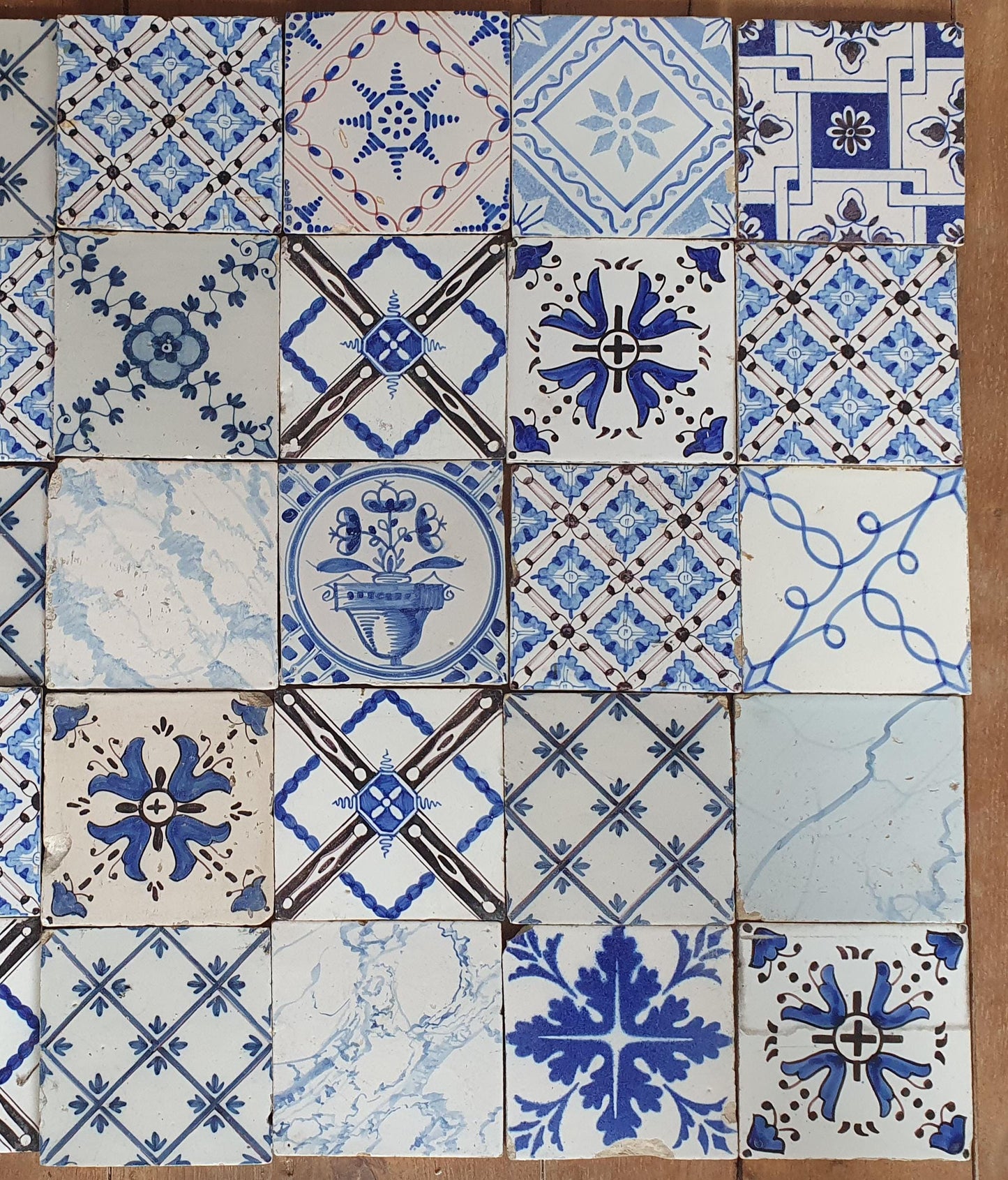 45 Antique Delft Blue Tiles, 20th Century Dutch Field Tiles (13x13 cm)