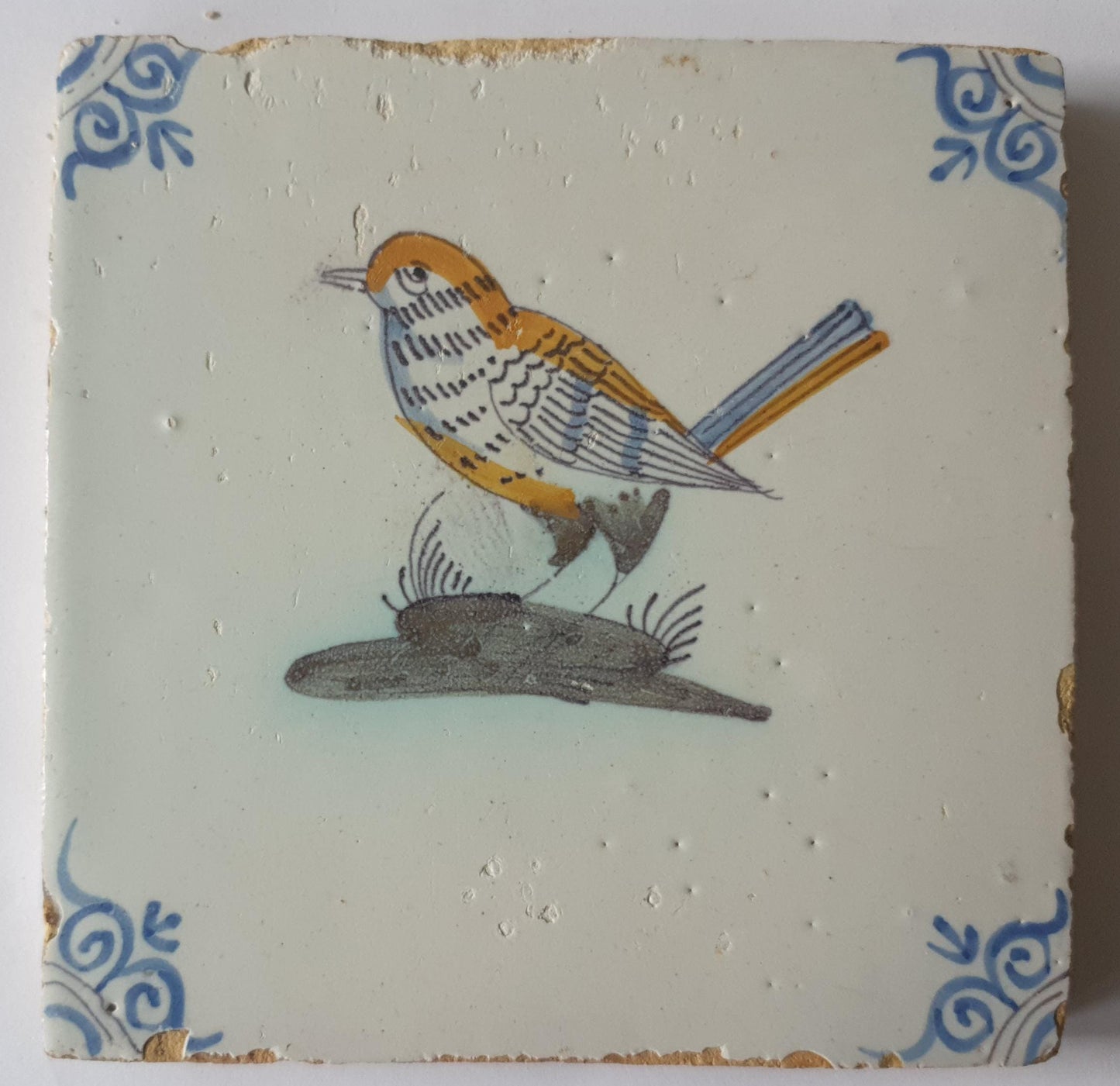 Antique Delft Tile – Polychrome Bird, Circa 1625