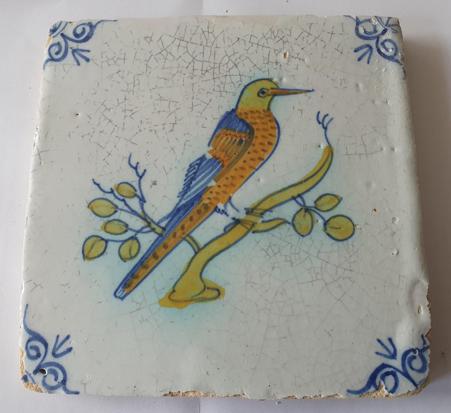 Antique Delft Tile – Polychrome Bird, Circa 1625