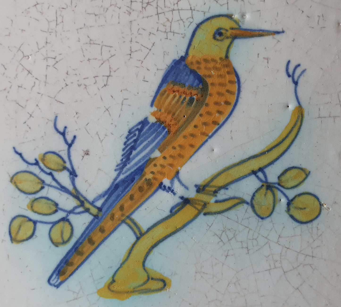 Antique Delft Tile – Polychrome Bird, Circa 1625