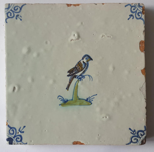 Antique Delft Tile – Polychrome Bird, Circa 1640