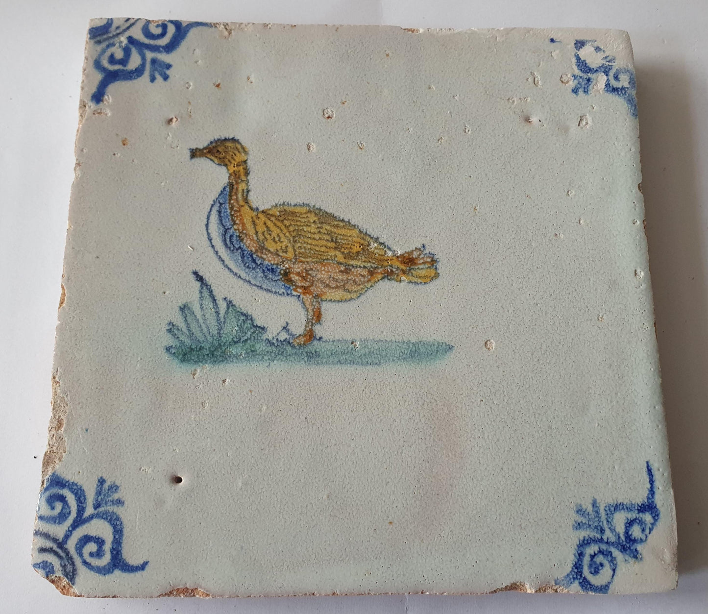 Antique Delft Tile – Polychrome Bird, Circa 1640