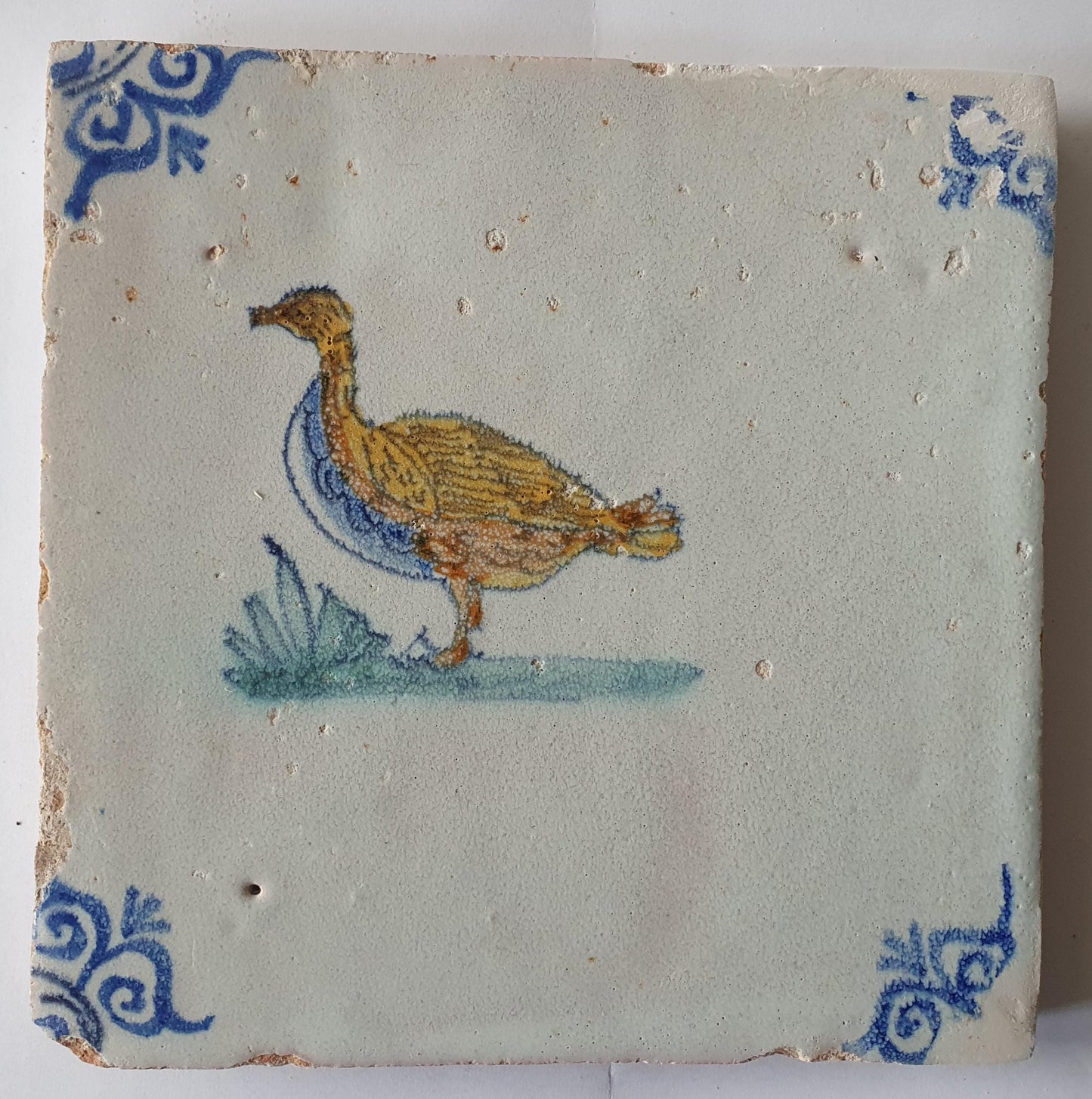 Antique Delft Tile – Polychrome Bird, Circa 1640