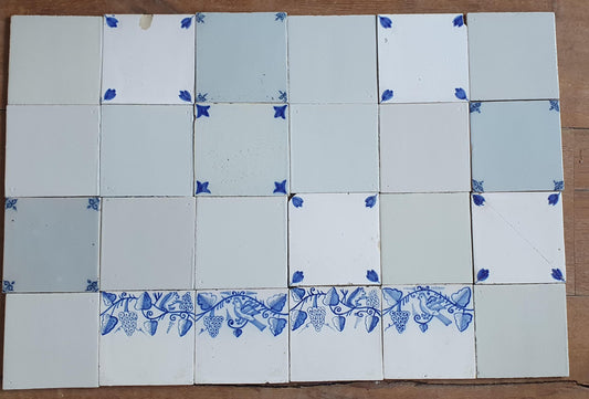 24 Antique Delft Tiles, Dutch People Depiction, 13x13cm (Set 24)