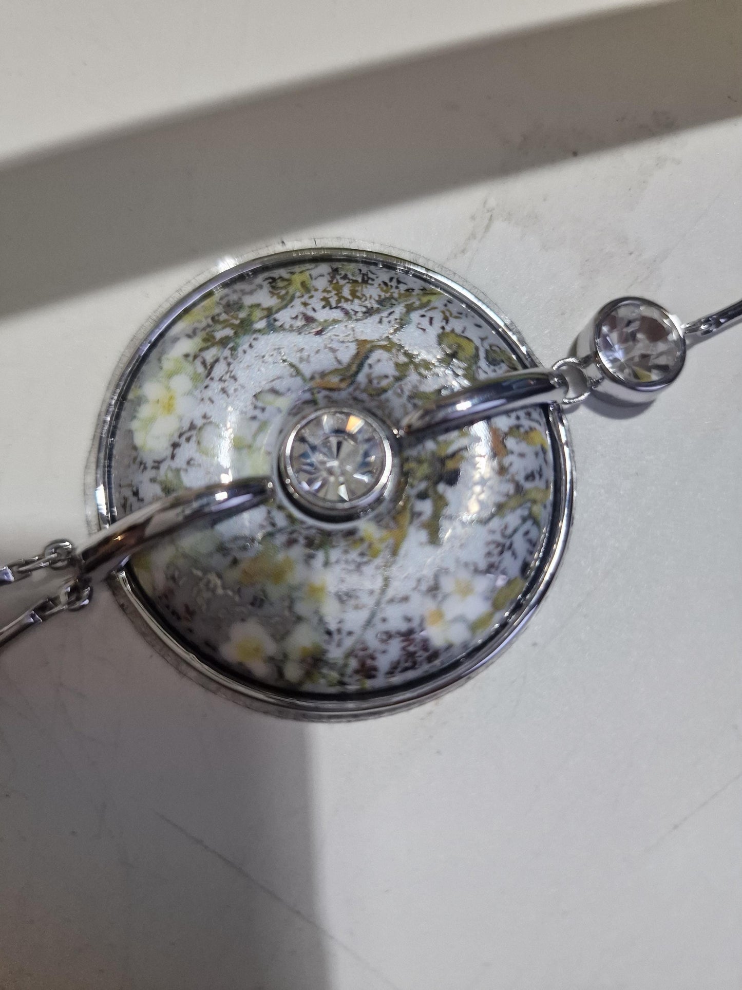Goebel Porcelain Pendant Necklace, Rhinestone Accent