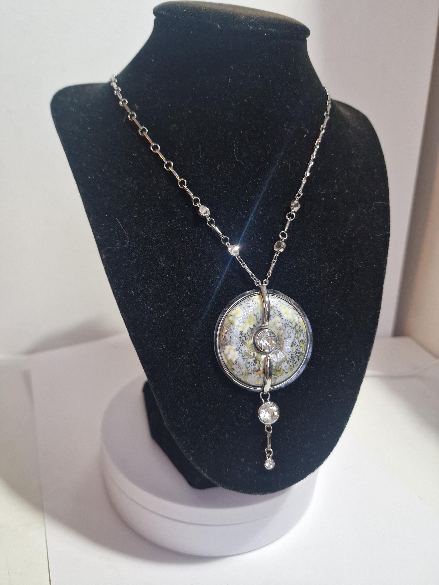 Goebel Porcelain Pendant Necklace, Rhinestone Accent