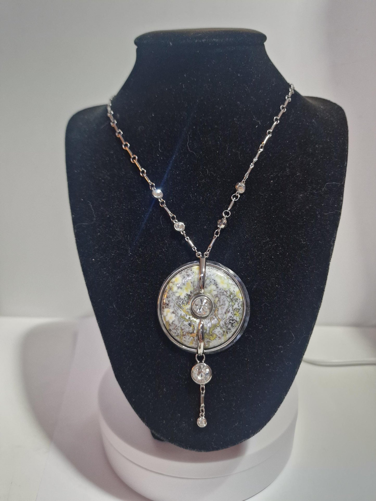 Goebel Porcelain Pendant Necklace, Rhinestone Accent