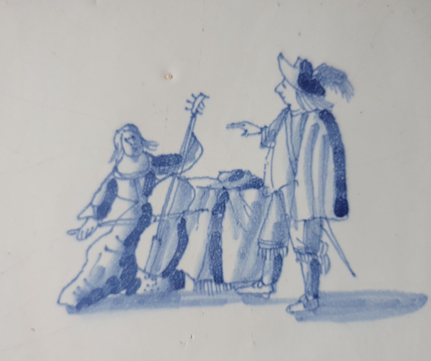 Grauda Tile - Dutch master Pytter Grauda - lady playing the cello - verzameltegel antieke Delft Blue Dutch 17e eeuw, rare