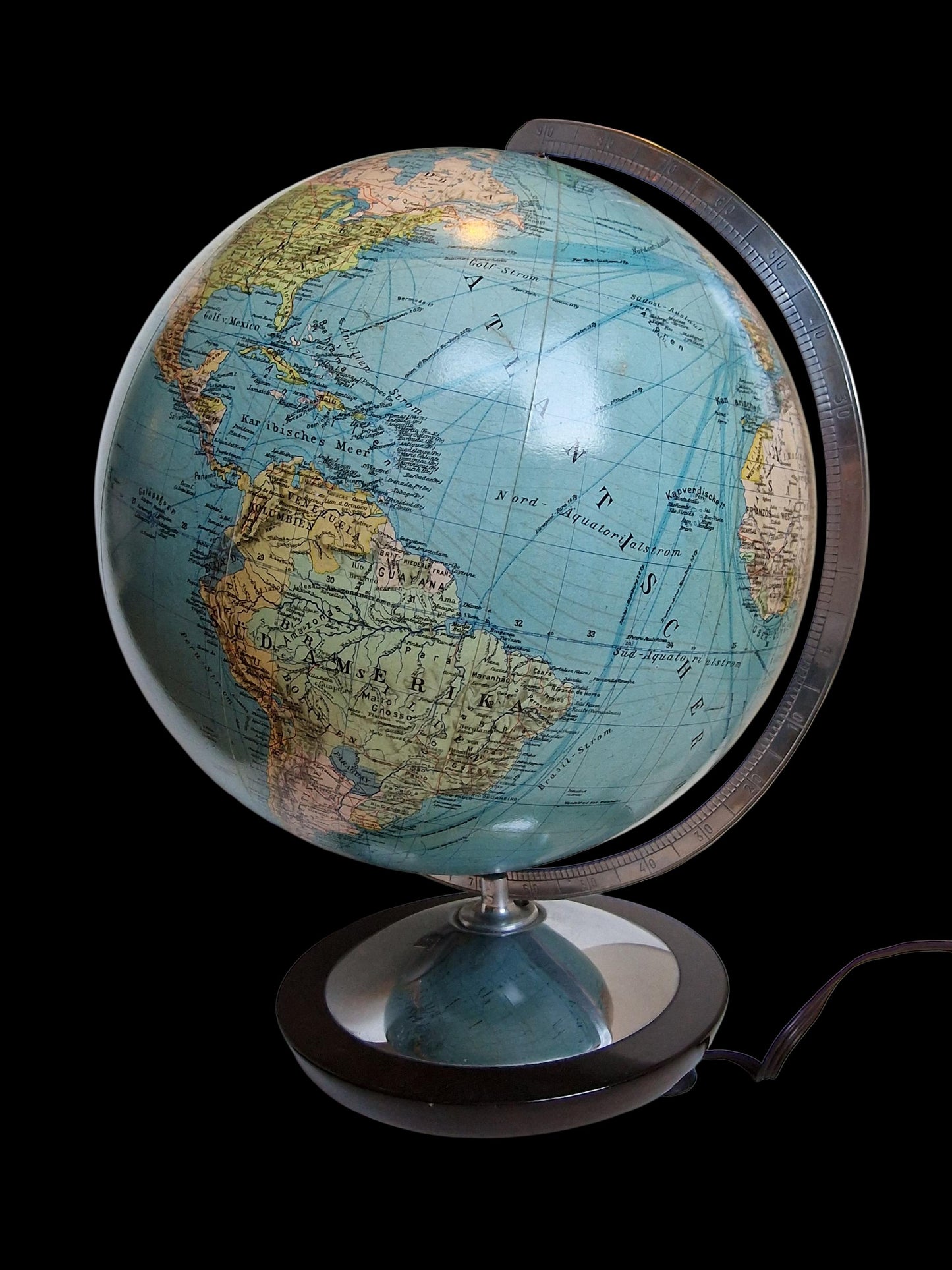 XL Vintage Glass Globe Lamp by Paul Oestergaard, columbus, 1950s MCM earth