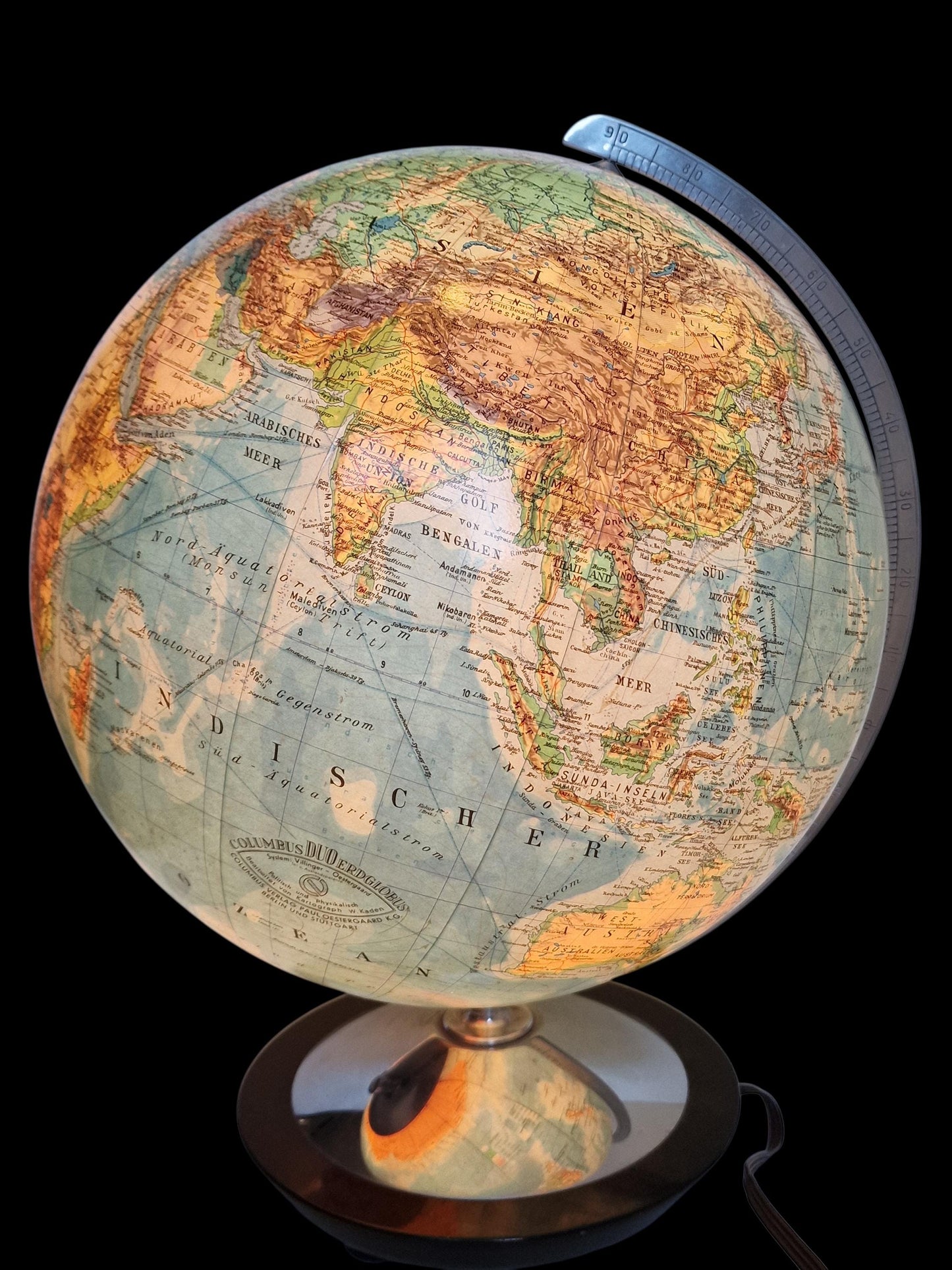 XL Vintage Glass Globe Lamp by Paul Oestergaard, columbus, 1950s MCM earth