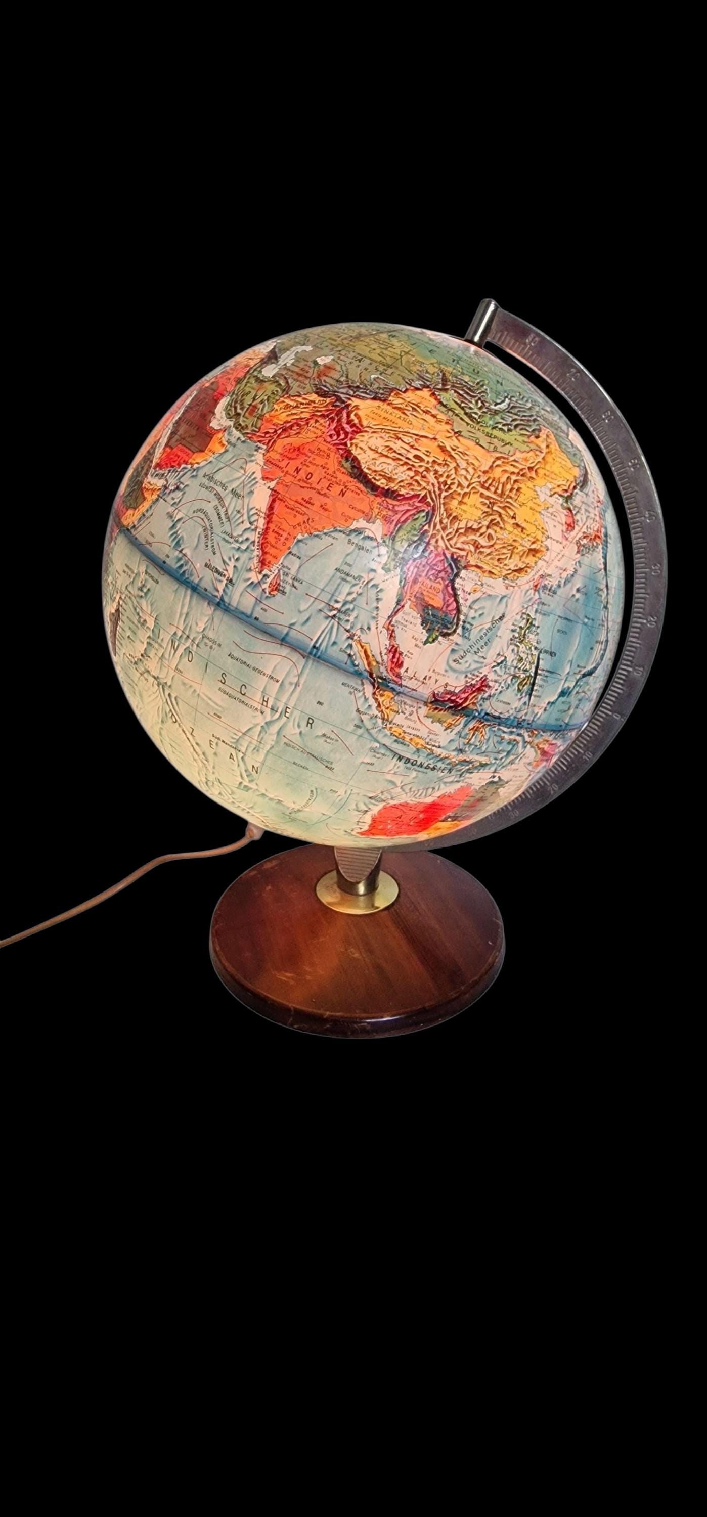 Vintage Danish Scan Globe, Illuminated 1950s World Map
