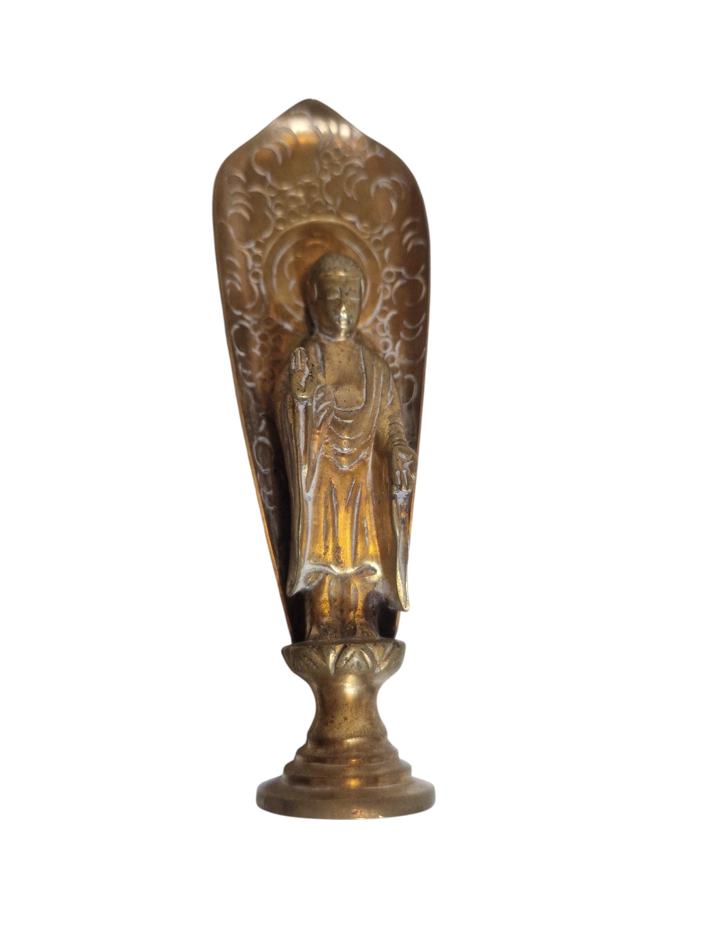 Antique Asian Brass Buddhist Figure with Halo – Early 20th Century
