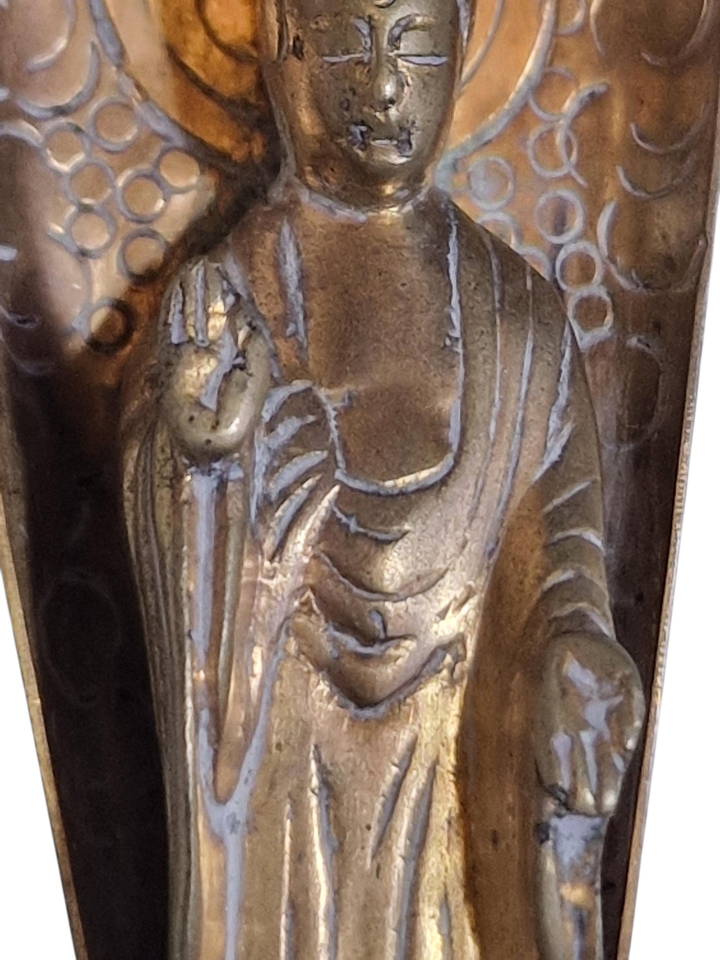 Antique Asian Brass Buddhist Figure with Halo – Early 20th Century
