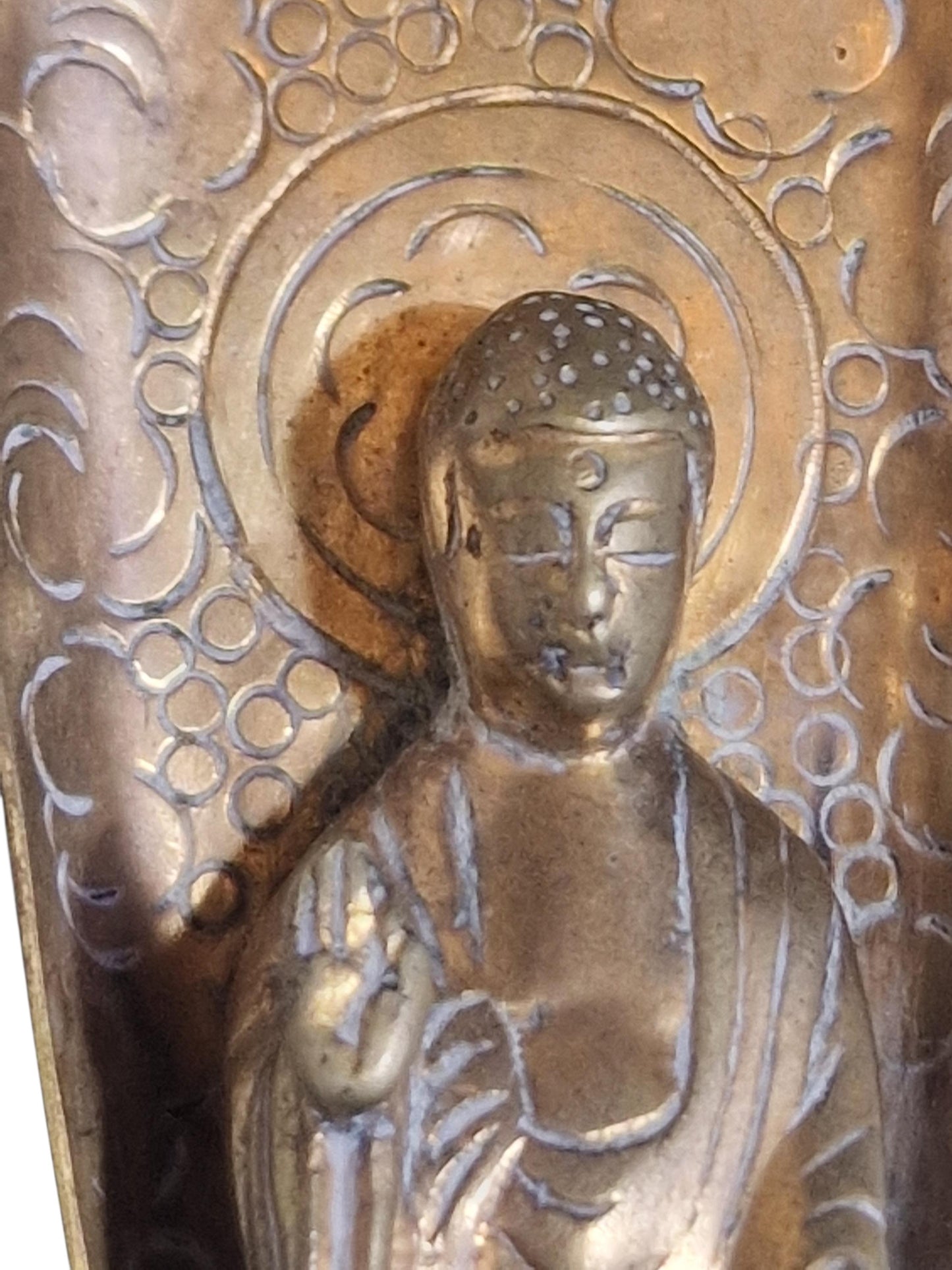 Antique Asian Brass Buddhist Figure with Halo – Early 20th Century